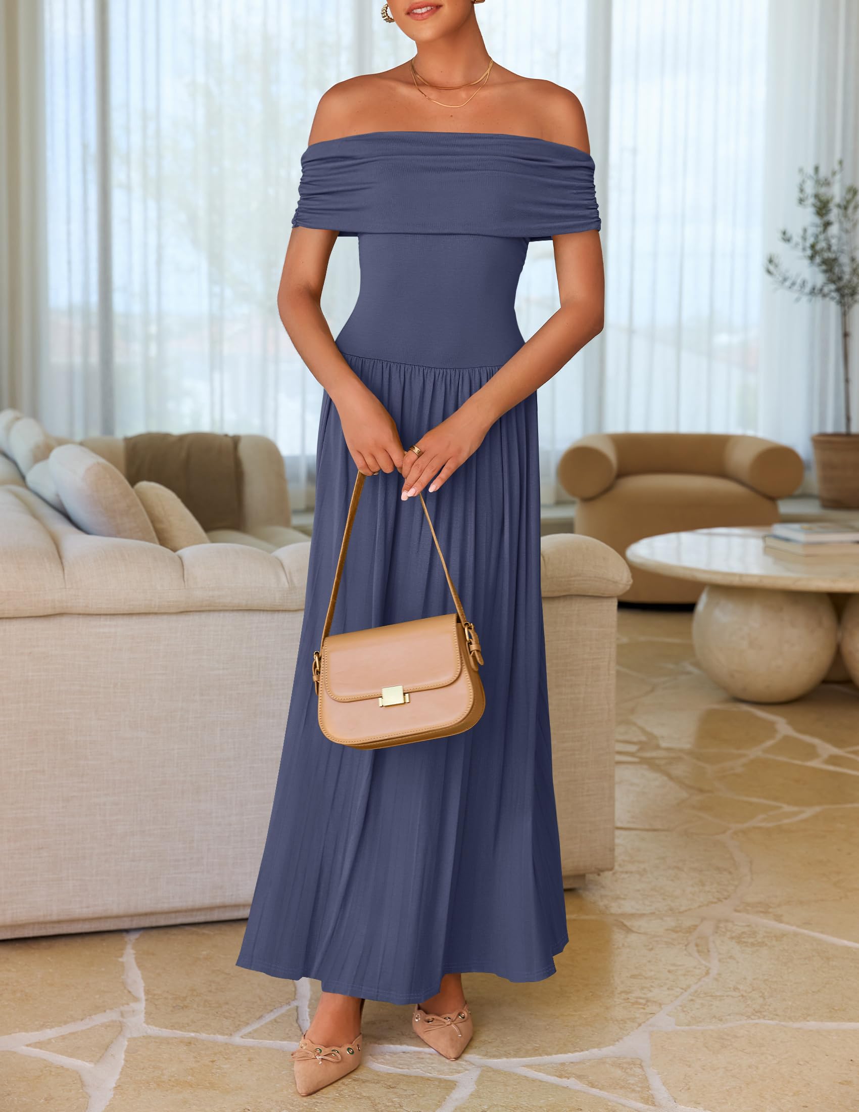 Foto 4 pulgar | Vestido Largo Zesica Con Hombros Descubiertos Para Verano 2025 Para Mujer - Venta Internacional.