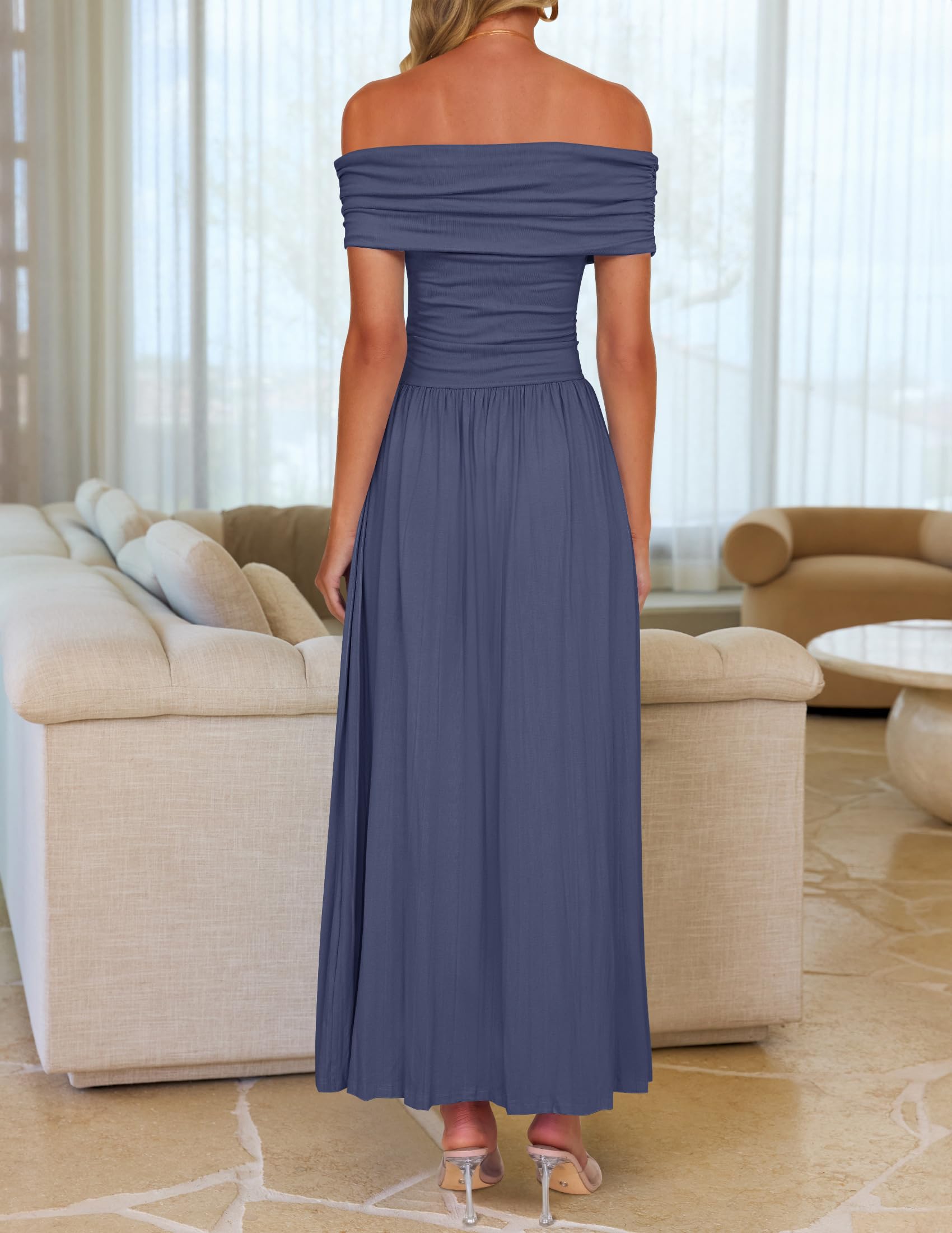 Foto 5 pulgar | Vestido Largo Zesica Con Hombros Descubiertos Para Verano 2025 Para Mujer - Venta Internacional.