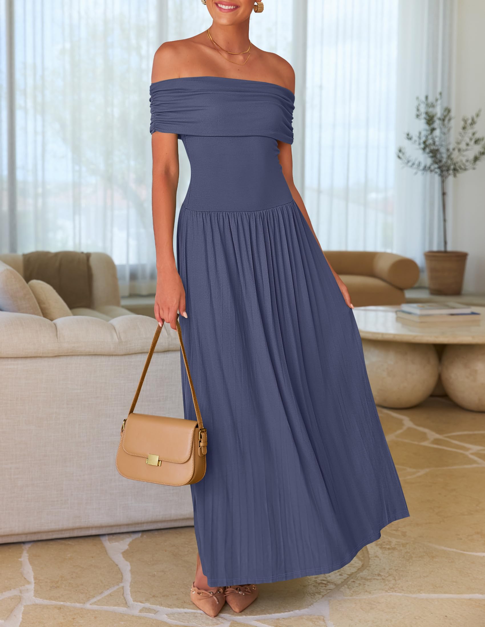 Foto 8 pulgar | Vestido Largo Zesica Con Hombros Descubiertos Para Verano 2025 Para Mujer - Venta Internacional.
