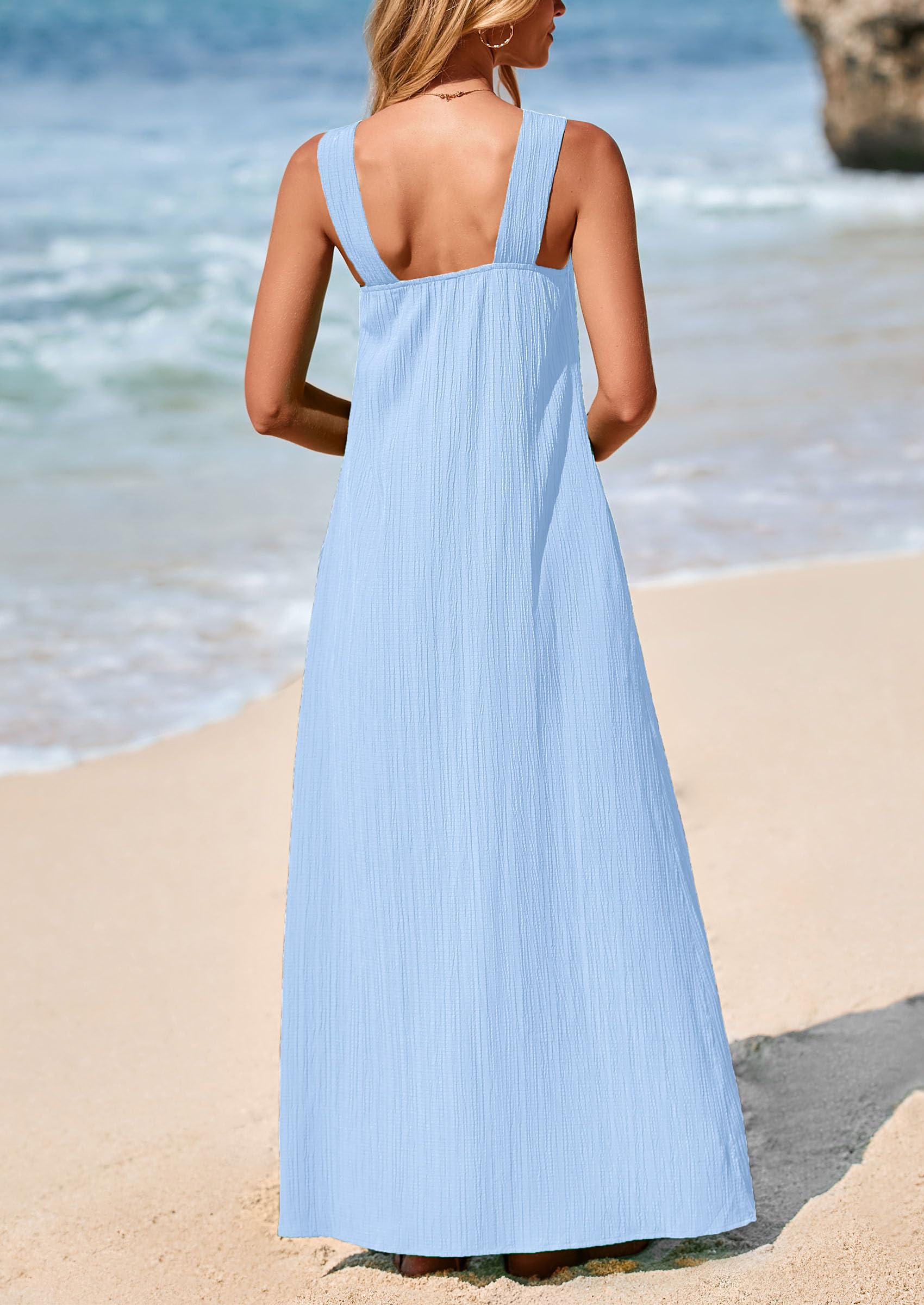 Foto 3 pulgar | Vestido De Verano Prettygarden Para Mujer 2025 Con Tiras Holgadas, Azul - Venta Internacional.