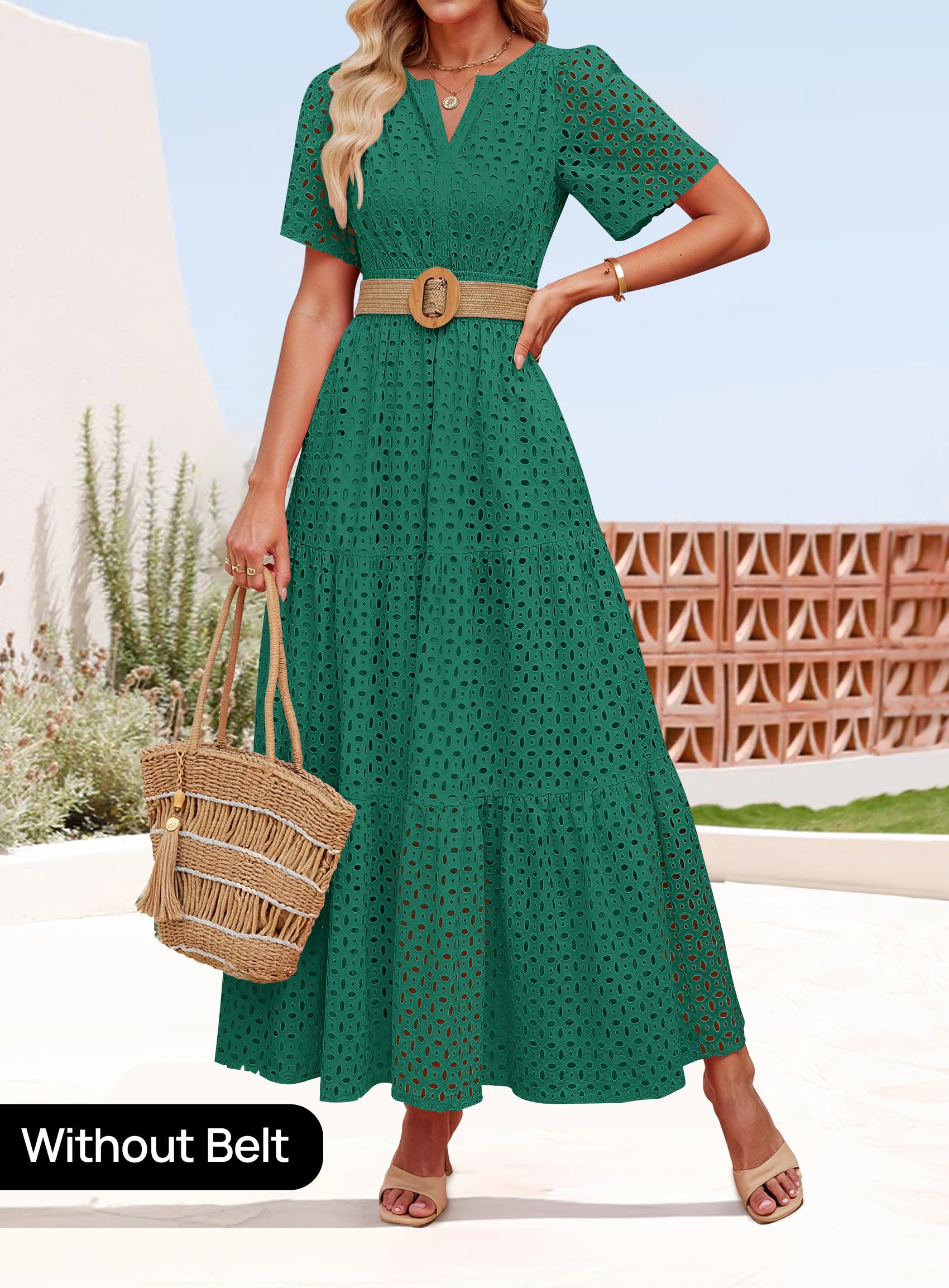 Foto 3 pulgar | Vestido Largo Zesica 2025 De Verano Con Manga Corta Y Cuello En V Para Mujer - Venta Internacional.