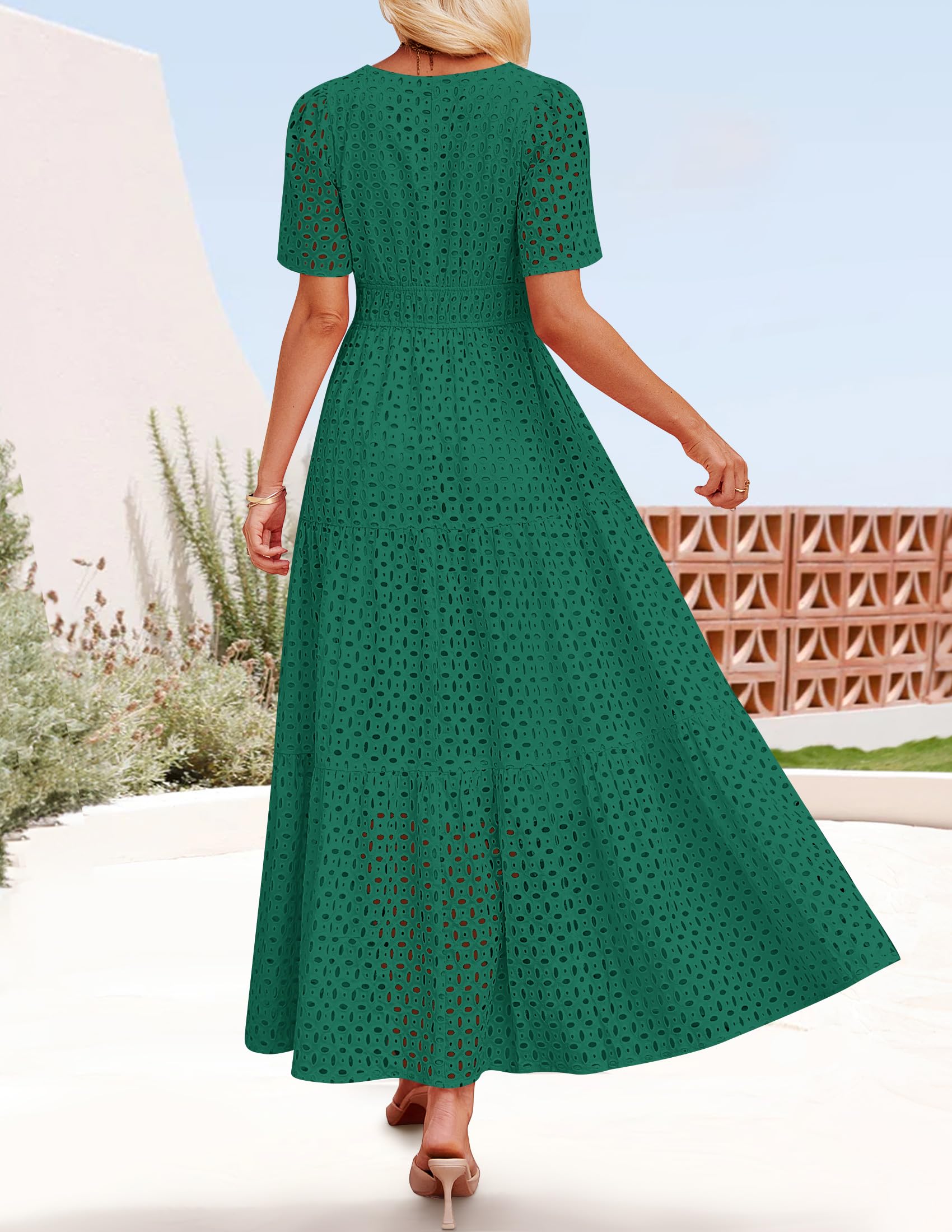 Foto 6 pulgar | Vestido Largo Zesica 2025 De Verano Con Manga Corta Y Cuello En V Para Mujer - Venta Internacional.