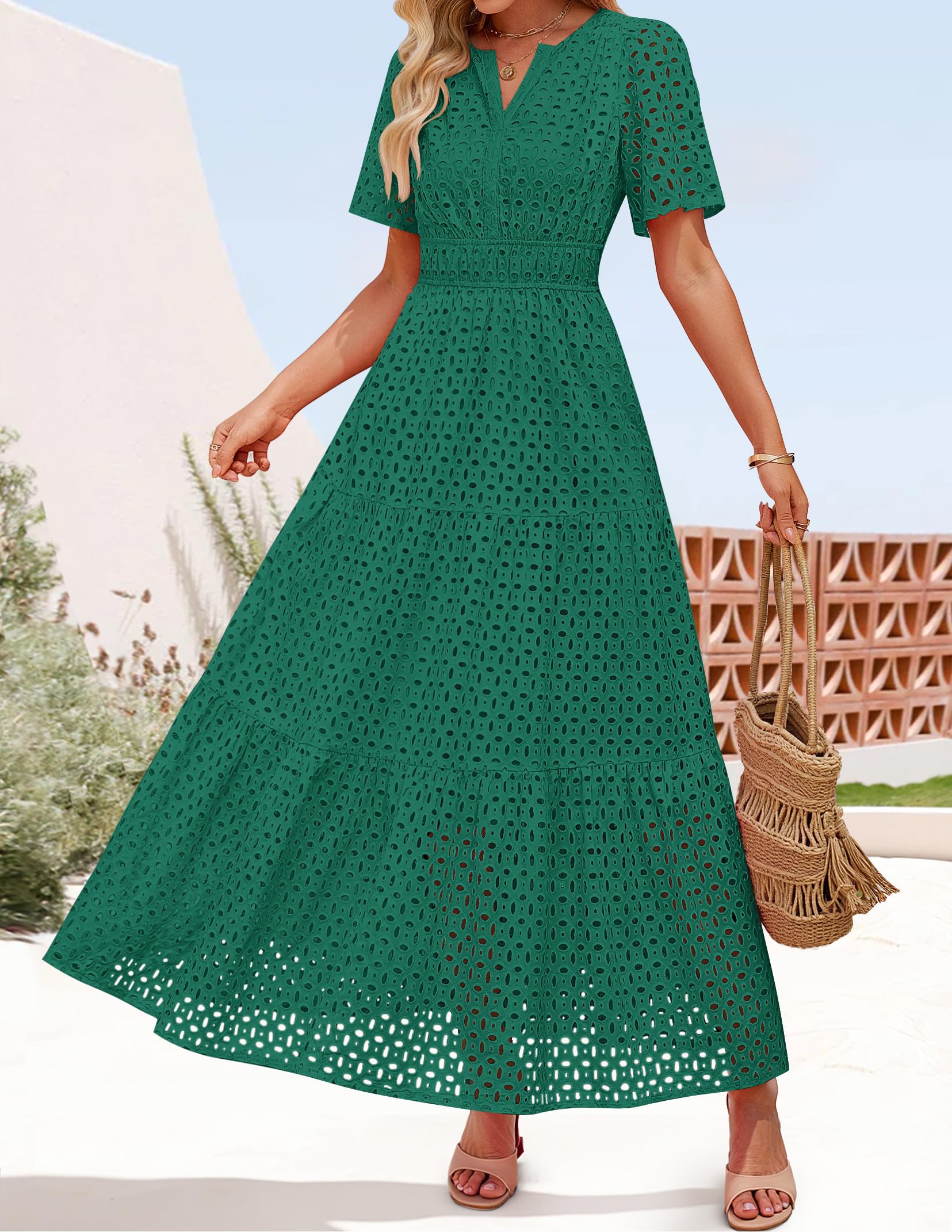 Foto 6 | Vestido Largo Zesica 2025 De Verano Con Manga Corta Y Cuello En V Para Mujer - Venta Internacional.