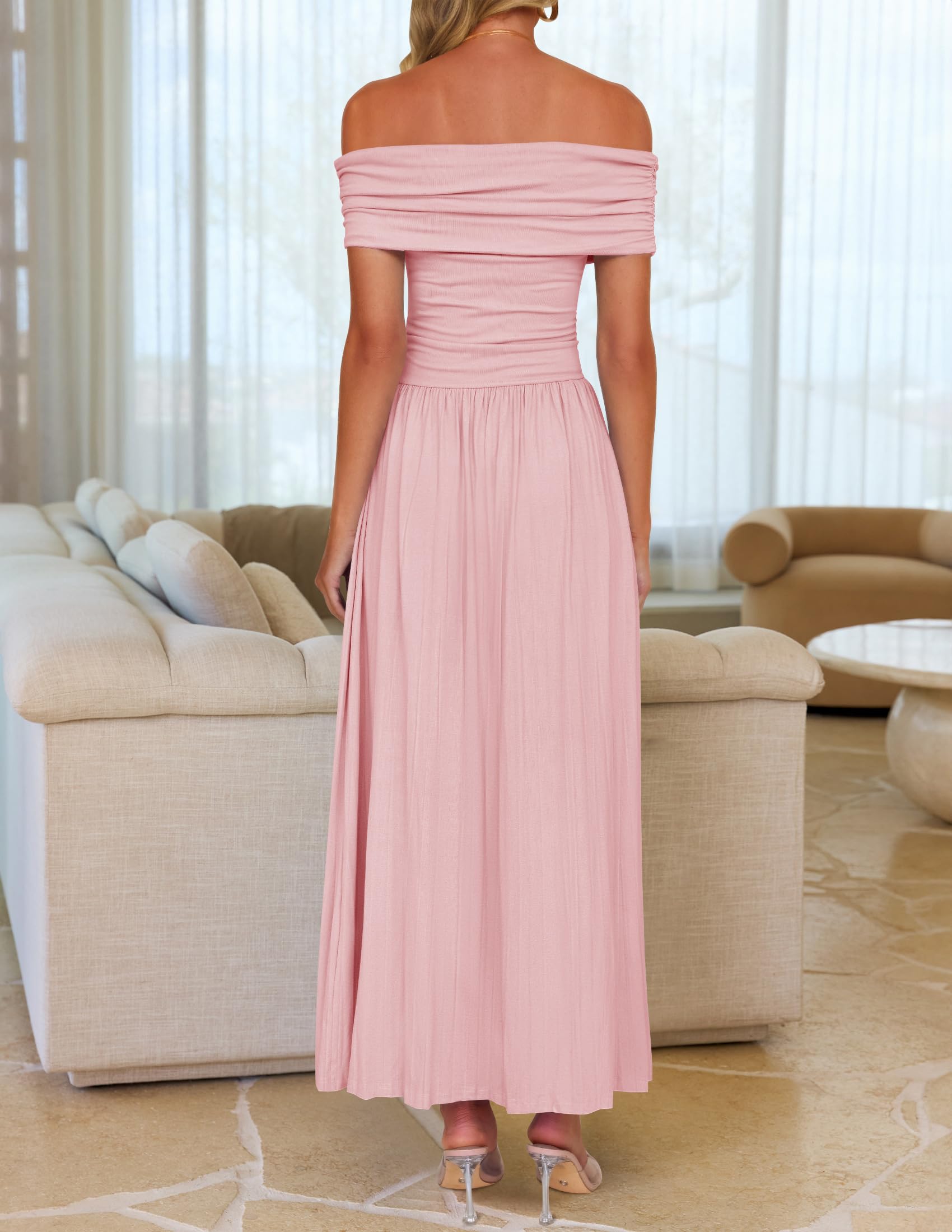 Foto 5 pulgar | Vestido Largo Zesica 2025 De Verano Con Hombros Descubiertos, Rosa Para Mujer - Venta Internacional.