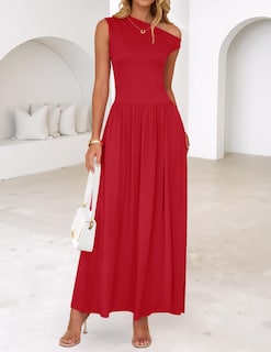 Foto 4 | Vestido Largo Zesica Summer 2025 Con Un Solo Hombro Rojo Para Mujer - Venta Internacional.