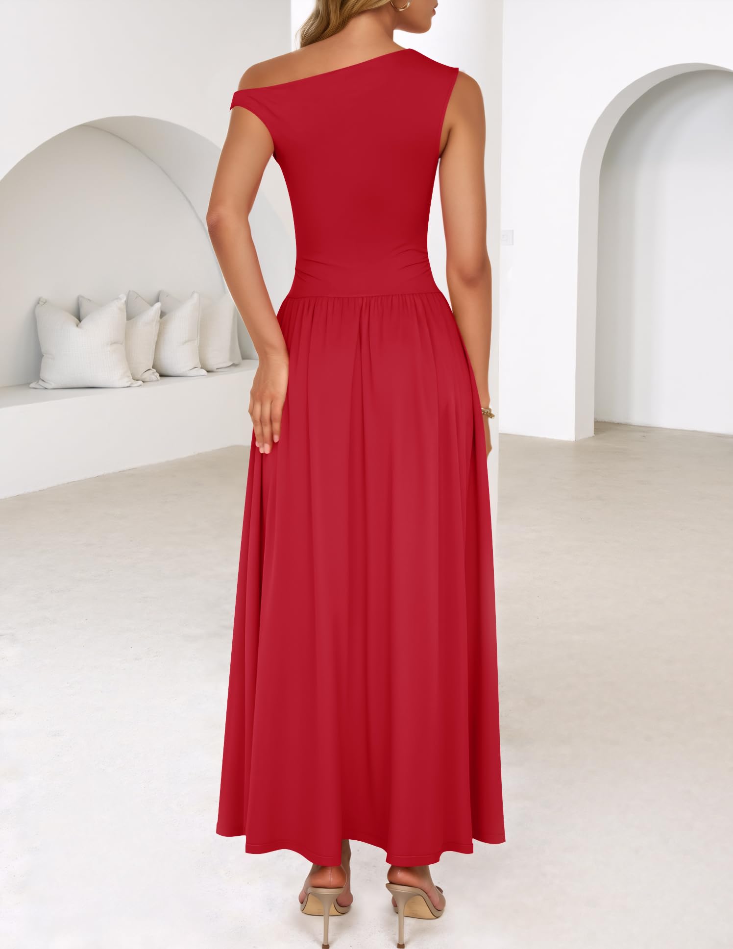 Foto 6 pulgar | Vestido Largo Zesica Summer 2025 Con Un Solo Hombro Rojo Para Mujer - Venta Internacional.