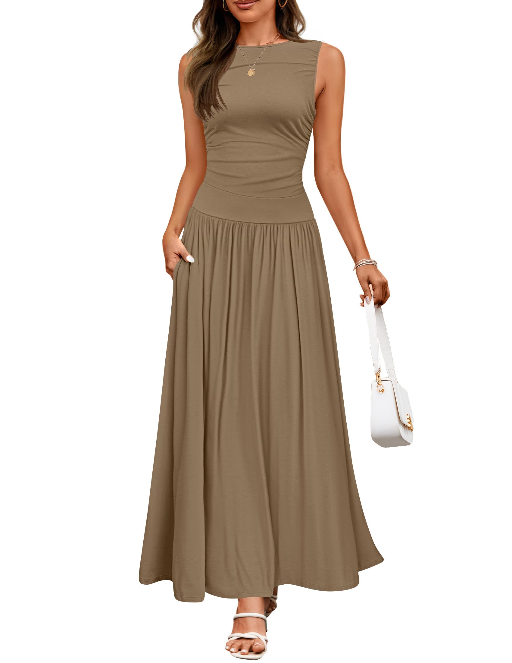 Vestido Largo Zesica De Verano Sin Mangas Con Cuello Redondo Y Bolsillos - Venta Internacional.