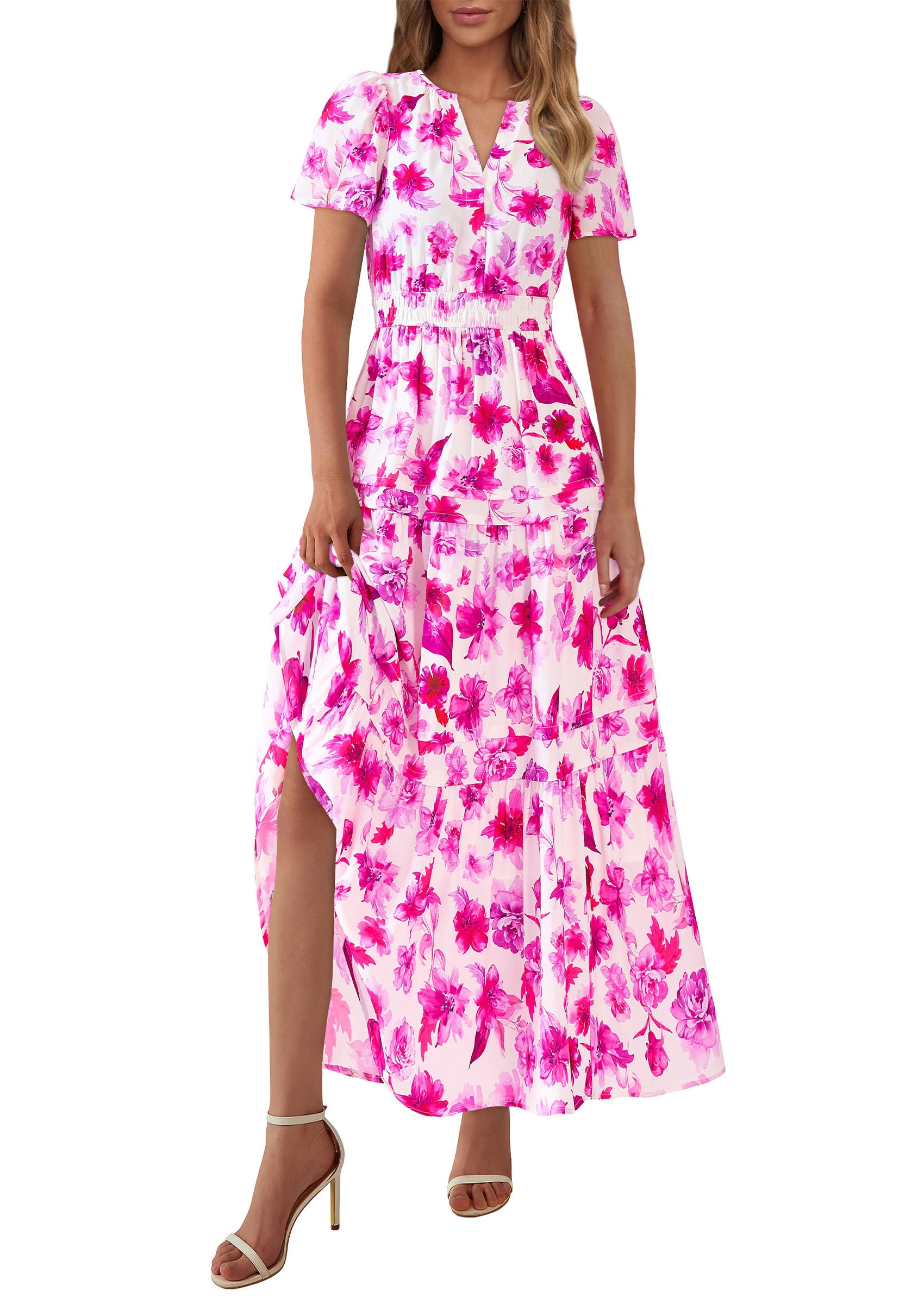 Foto 1 | Vestido Largo Prettygarden Para Mujer, Estampado Floral, Cuello En V, Corte A - Venta Internacional.
