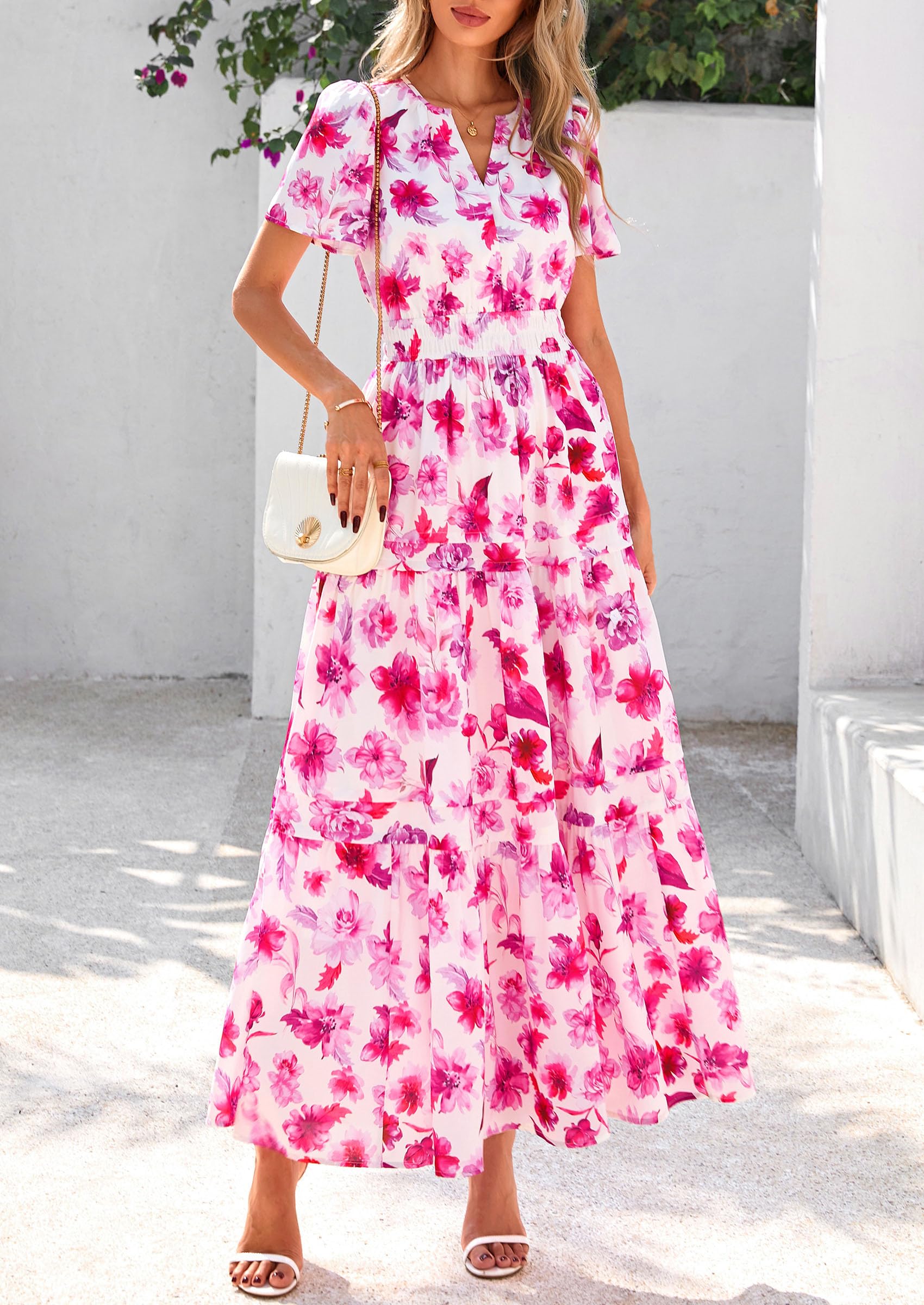 Foto 4 pulgar | Vestido Largo Prettygarden Para Mujer, Estampado Floral, Cuello En V, Corte A - Venta Internacional.