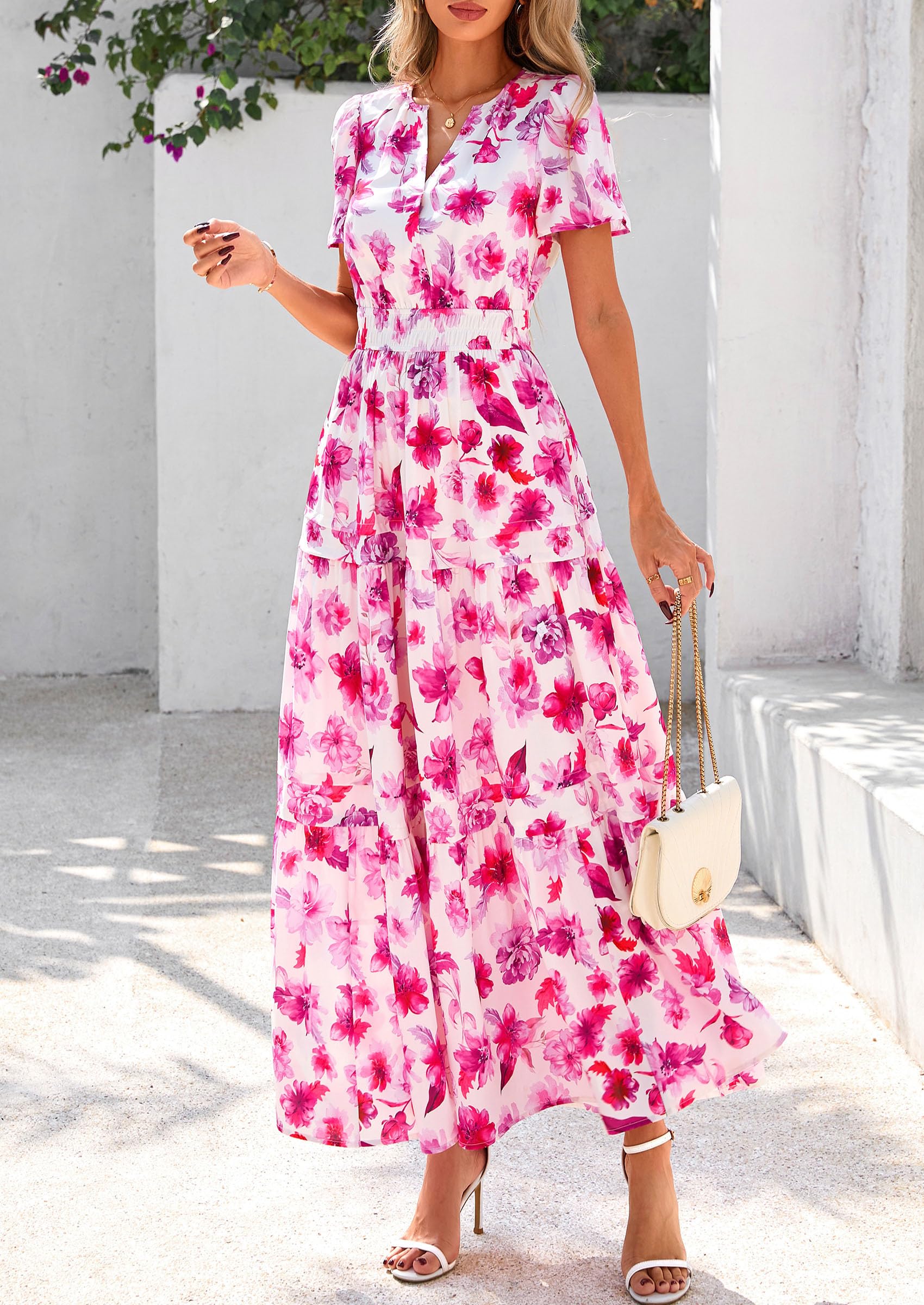 Foto 5 pulgar | Vestido Largo Prettygarden Para Mujer, Estampado Floral, Cuello En V, Corte A - Venta Internacional.