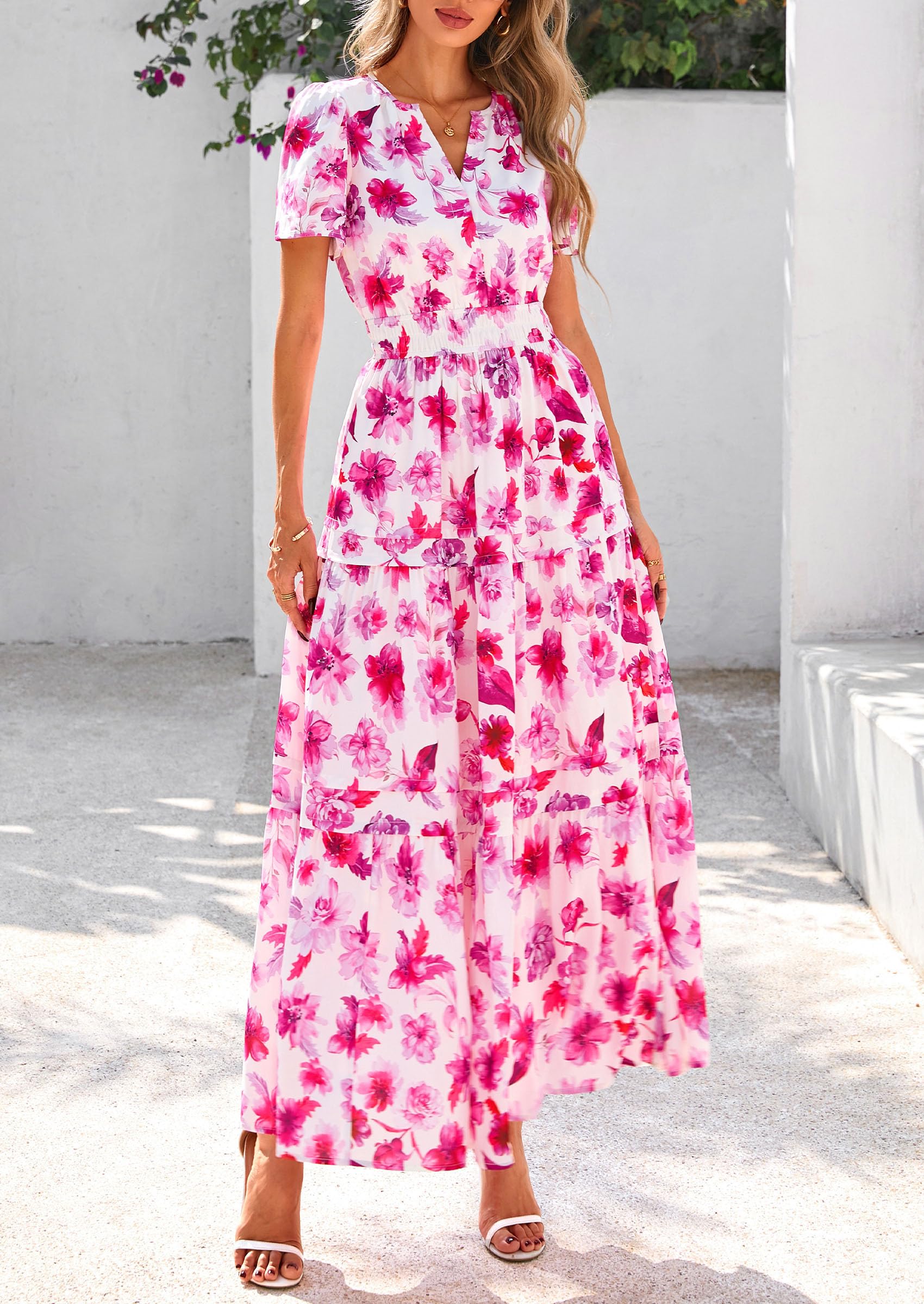 Foto 7 | Vestido Largo Prettygarden Para Mujer, Estampado Floral, Cuello En V, Corte A - Venta Internacional.