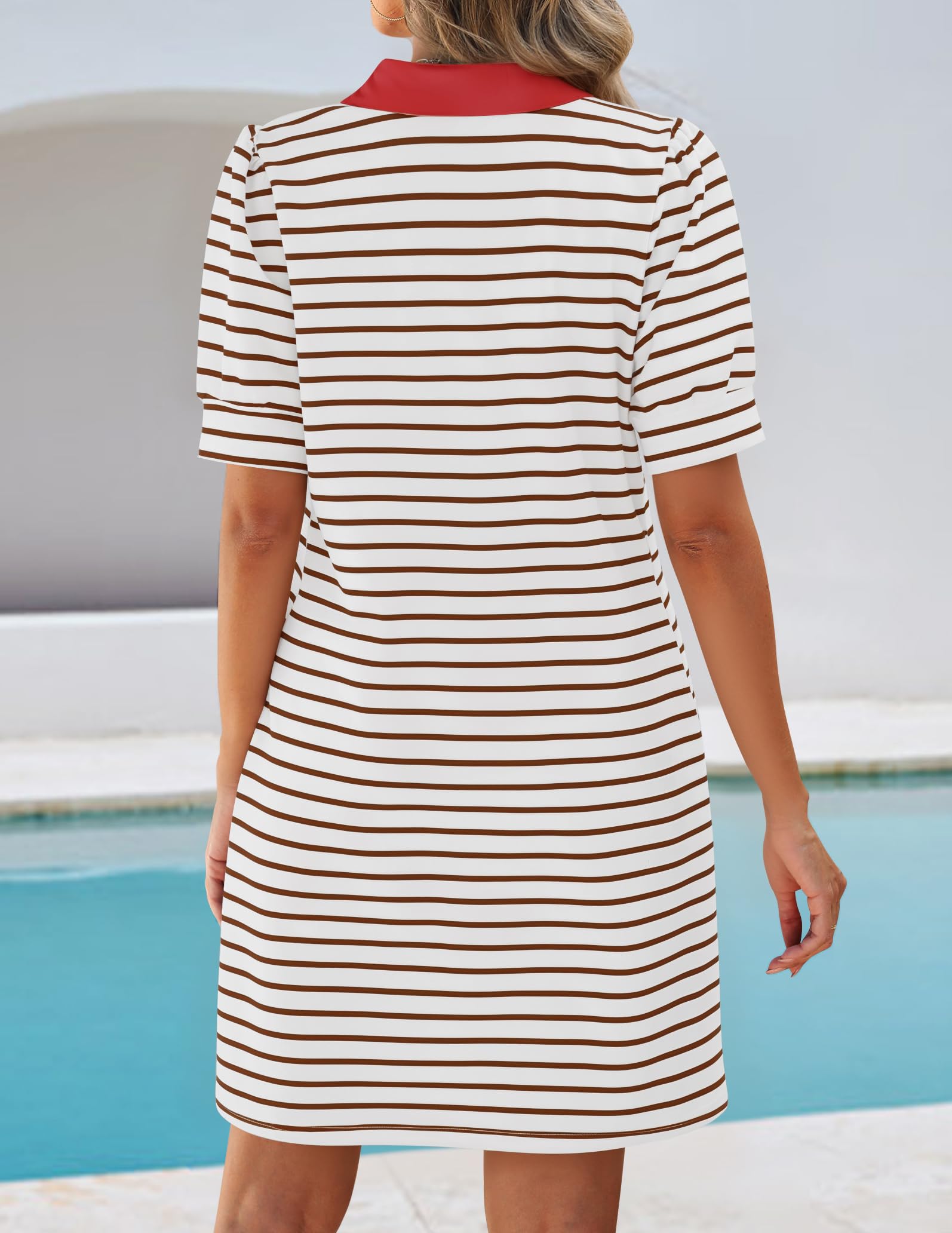 Foto 5 pulgar | Vestido Zesica Minivestido Casual De Verano A Rayas Con Cuello En V, Color Caqui - Venta Internacional.