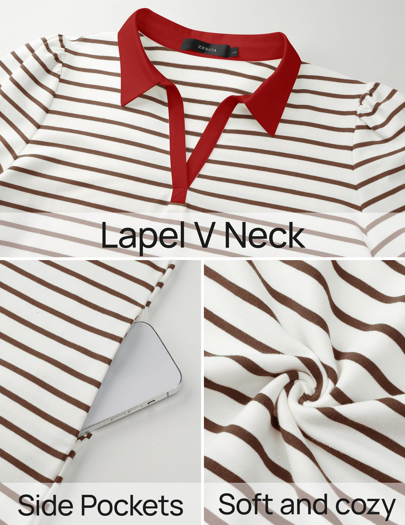 Foto 6 pulgar | Vestido Zesica Minivestido Casual De Verano A Rayas Con Cuello En V, Color Caqui - Venta Internacional.