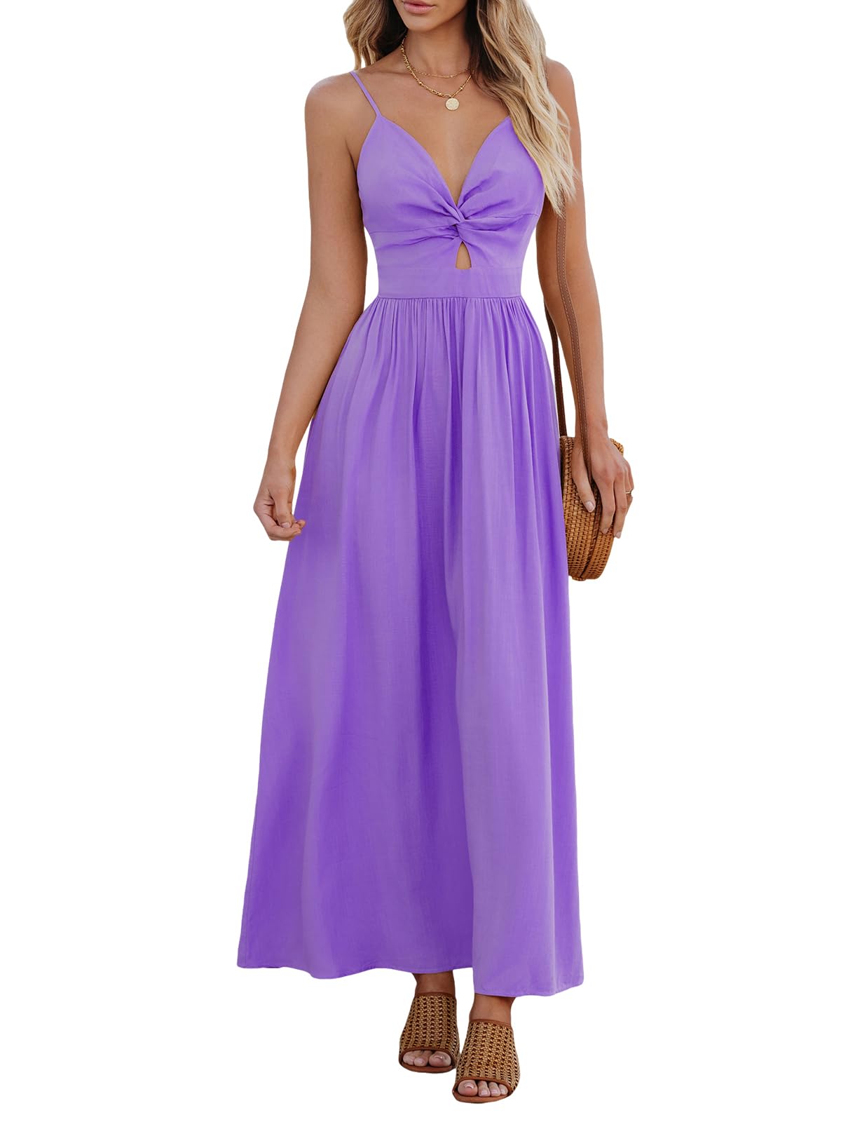 Foto 1 | Vestido Largo Cupshe Con Cuello En V Torcido Sin Mangas Y Recorte Morado - Venta Internacional.