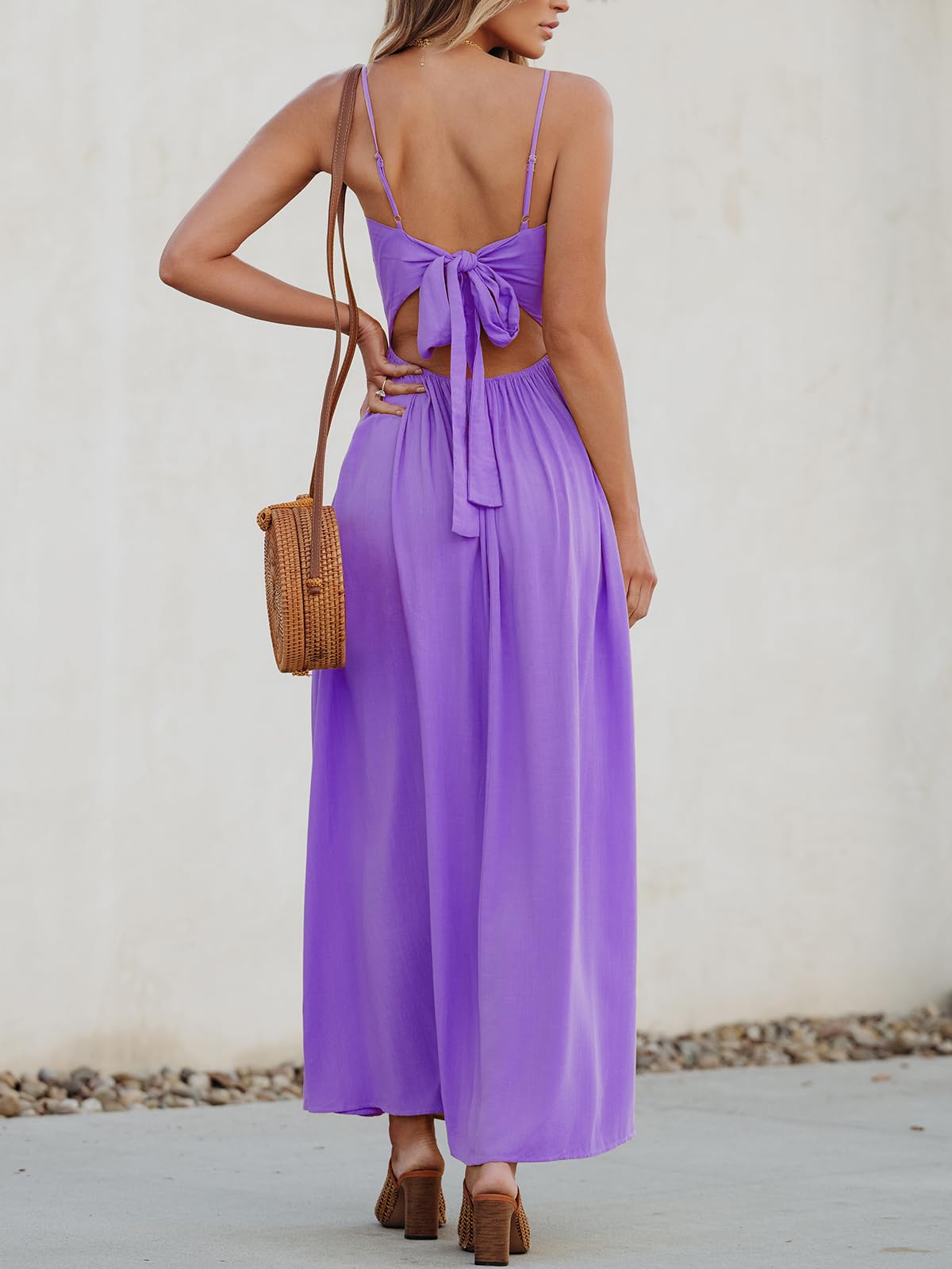 Foto 4 pulgar | Vestido Largo Cupshe Con Cuello En V Torcido Sin Mangas Y Recorte Morado - Venta Internacional.