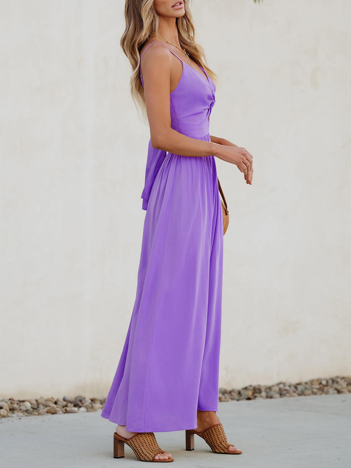 Foto 5 pulgar | Vestido Largo Cupshe Con Cuello En V Torcido Sin Mangas Y Recorte Morado - Venta Internacional.
