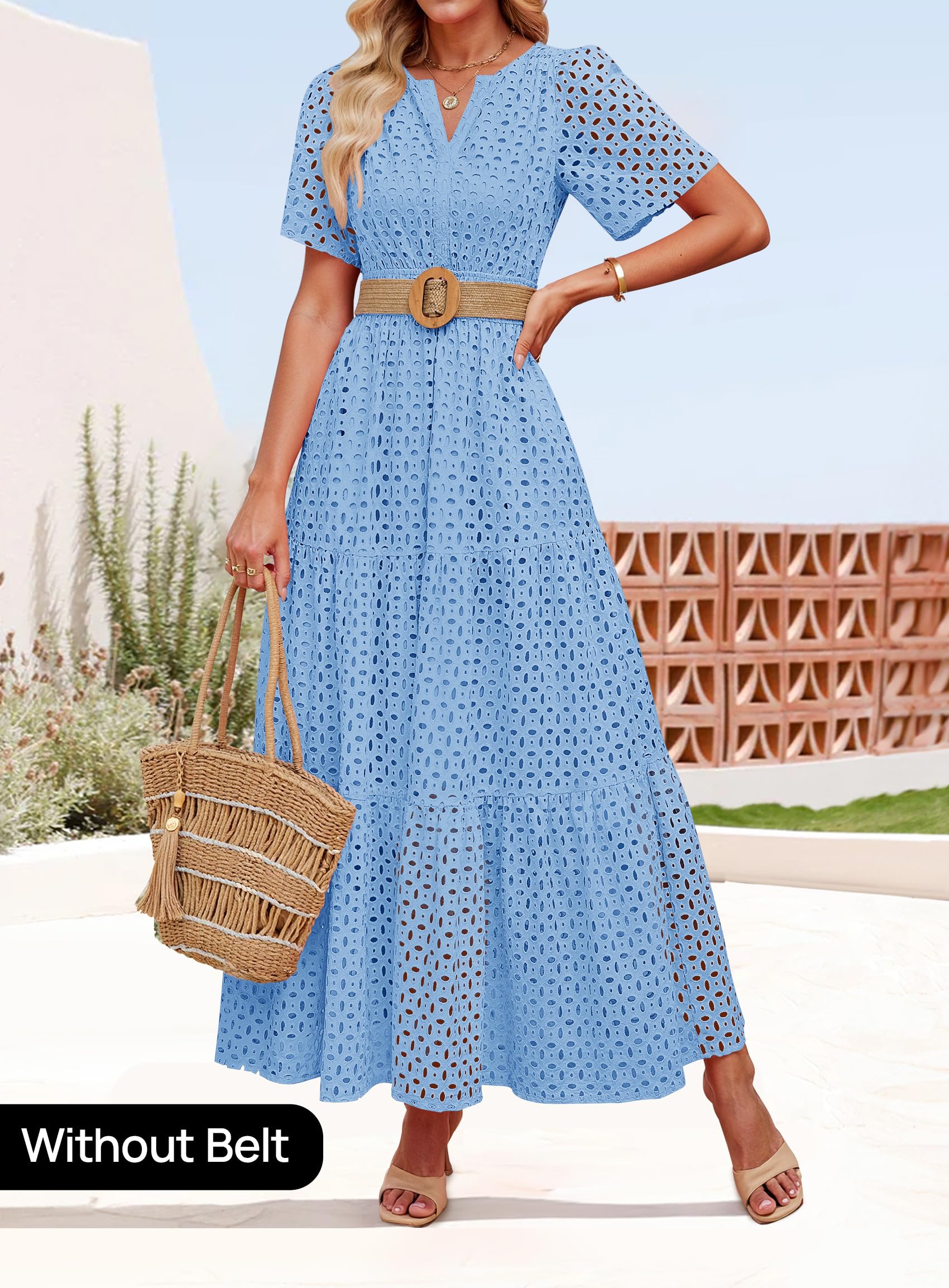 Foto 2 | Vestido Largo Zesica 2025 De Verano Con Manga Corta Y Cuello En V Para Mujer - Venta Internacional.