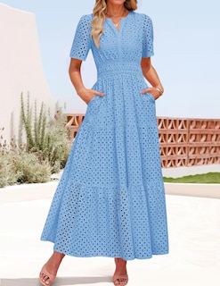 Foto 3 | Vestido Largo Zesica 2025 De Verano Con Manga Corta Y Cuello En V Para Mujer - Venta Internacional.