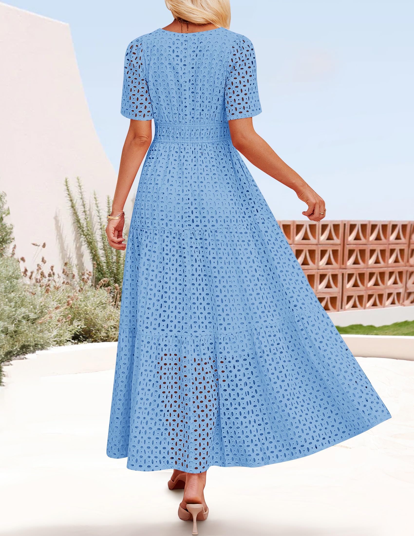 Foto 6 pulgar | Vestido Largo Zesica 2025 De Verano Con Manga Corta Y Cuello En V Para Mujer - Venta Internacional.
