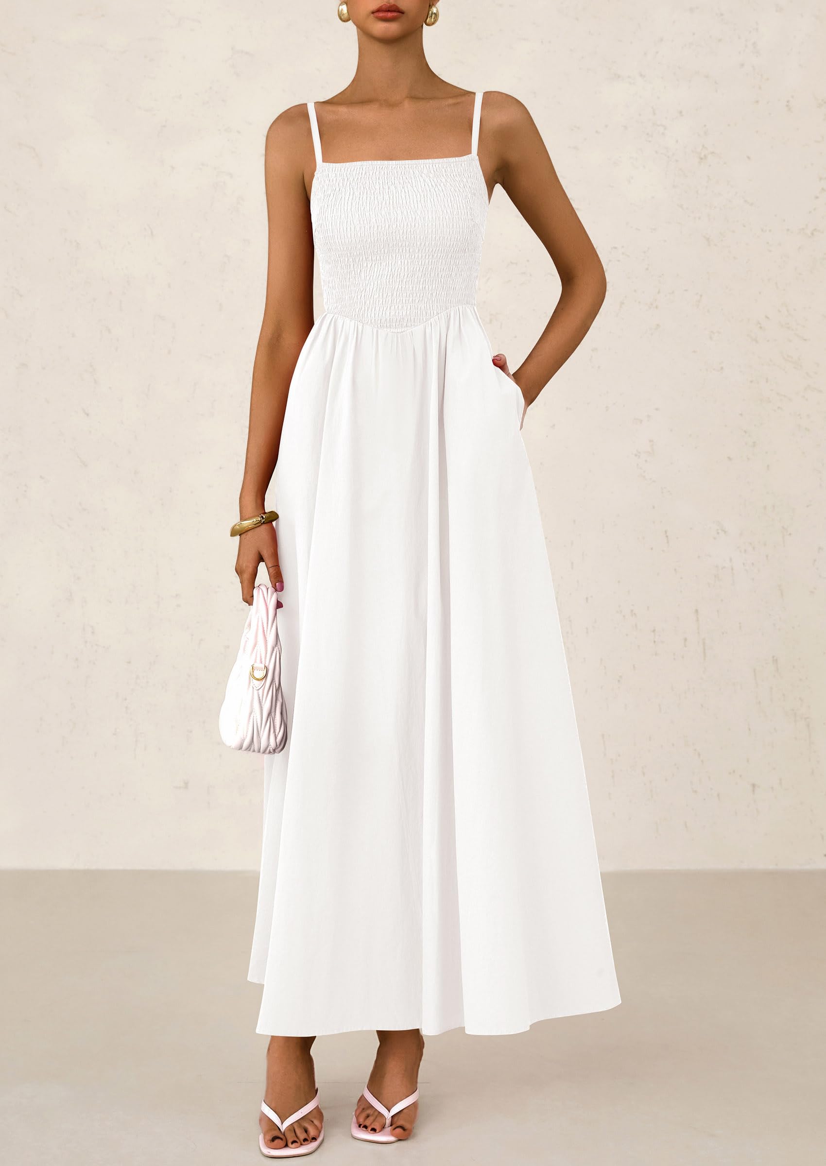Foto 6 pulgar | Vestido Largo Prettygarden Para Mujer, Estampado, Verano 2025, Blanco - Venta Internacional.