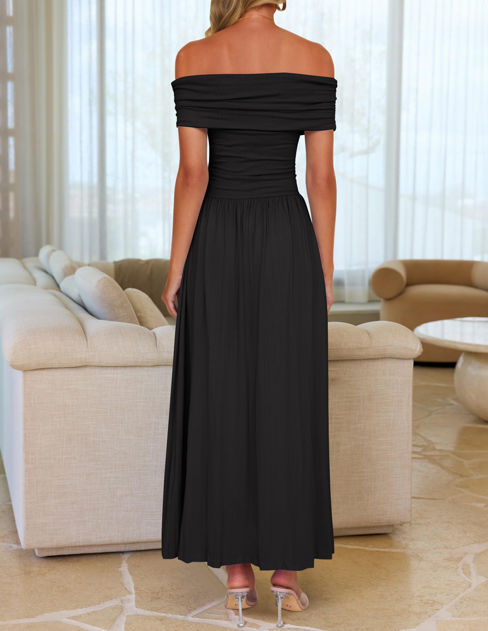 Foto 4 pulgar | Vestido Largo Zesica 2025 Con Hombros Descubiertos, Verano, Sin Mangas, Negro - Venta Internacional.