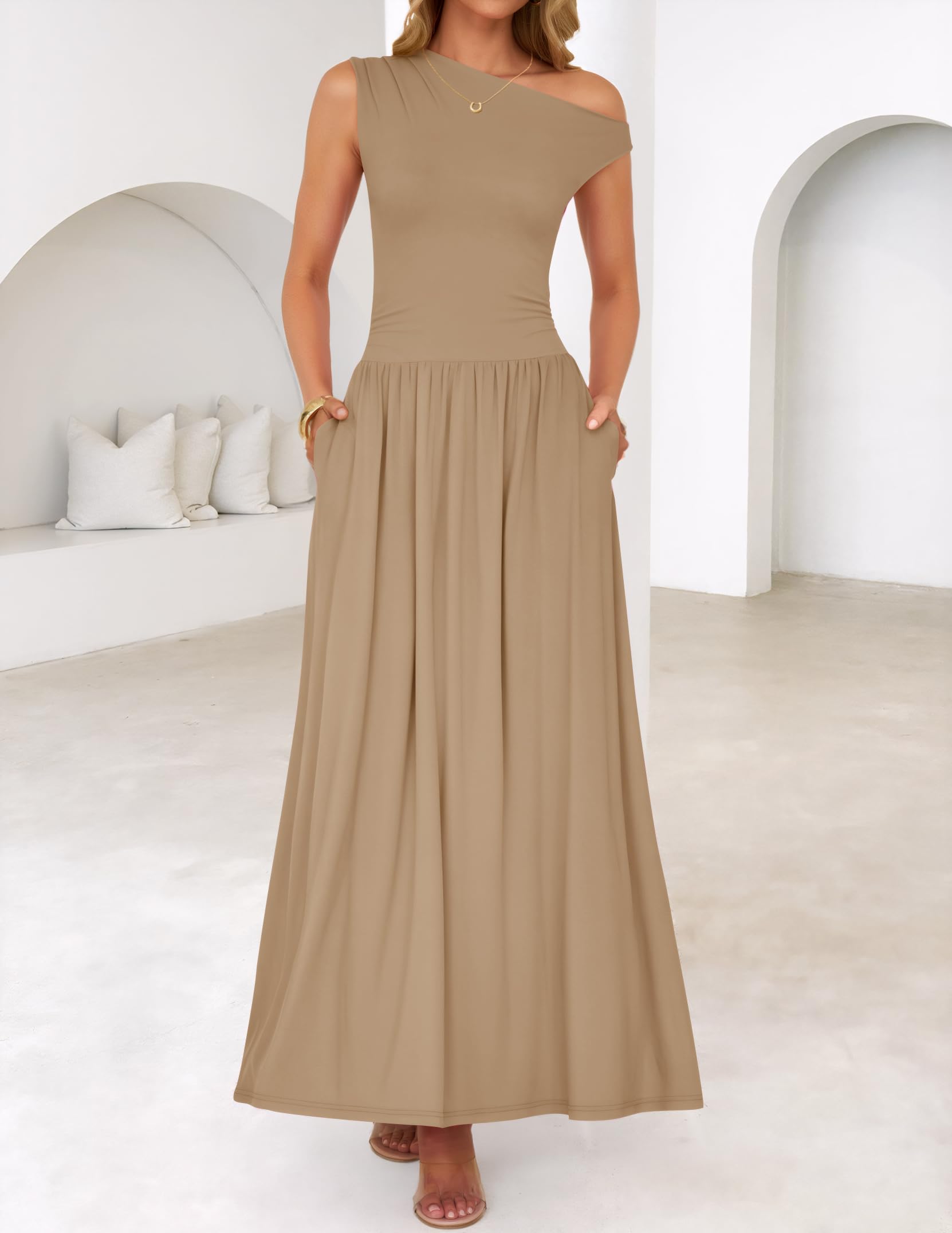 Foto 3 pulgar | Vestido Largo Zesica Summer 2025 Con Un Solo Hombro Casual Para Mujer - Venta Internacional.