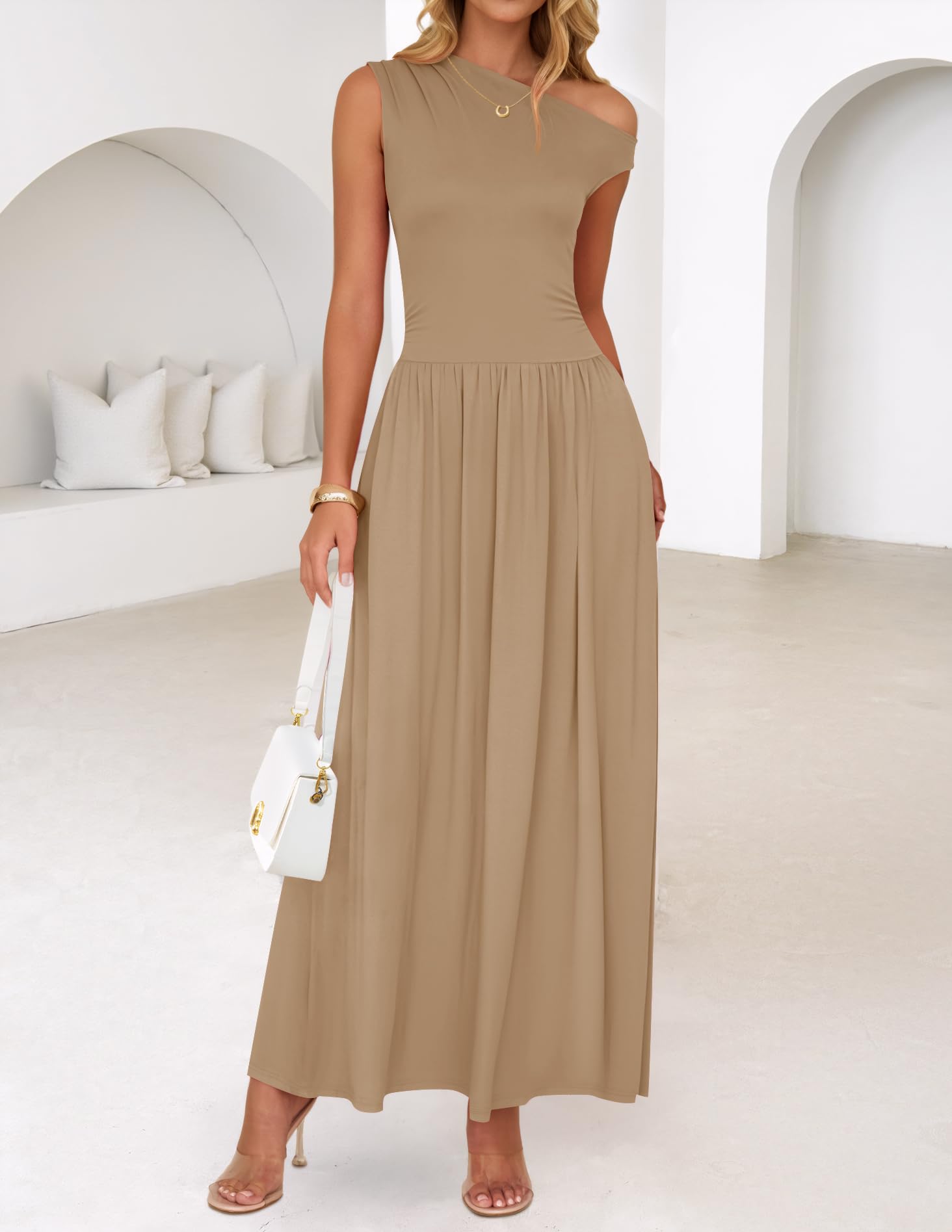 Foto 4 pulgar | Vestido Largo Zesica Summer 2025 Con Un Solo Hombro Casual Para Mujer - Venta Internacional.