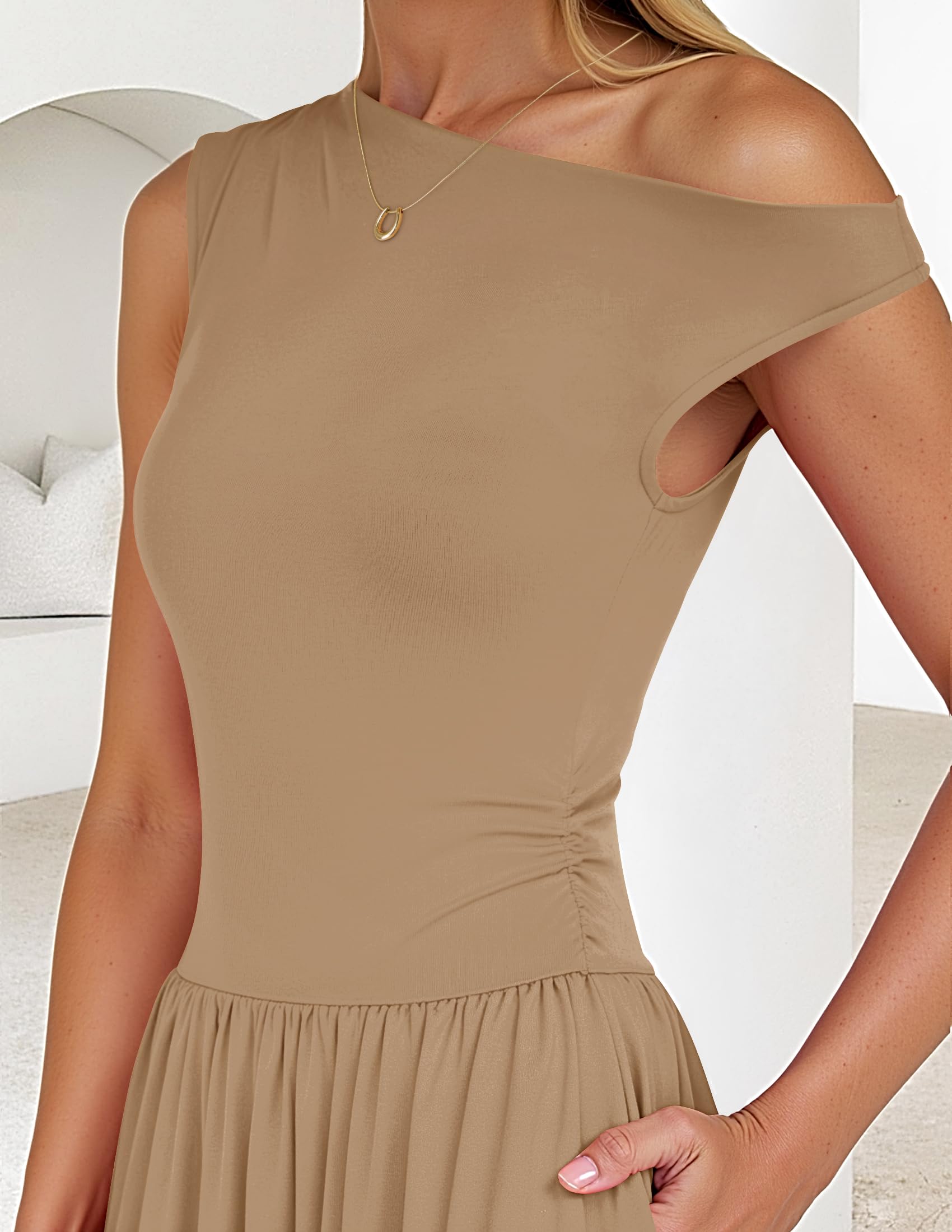 Foto 6 pulgar | Vestido Largo Zesica Summer 2025 Con Un Solo Hombro Casual Para Mujer - Venta Internacional.