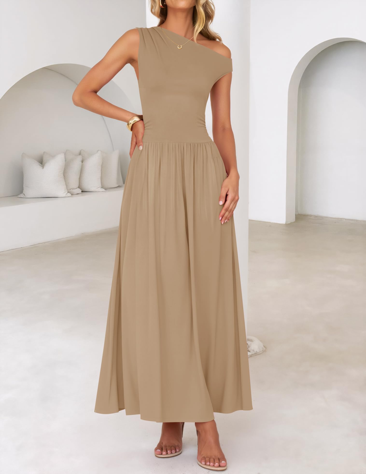 Foto 7 pulgar | Vestido Largo Zesica Summer 2025 Con Un Solo Hombro Casual Para Mujer - Venta Internacional.