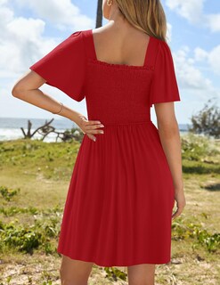 Foto 4 | Vestido Zesica Para Mujer, Verano 2025, Casual, Con Mangas Onduladas, Rojo - Venta Internacional.