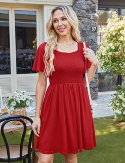 Foto 7 | Vestido Zesica Para Mujer, Verano 2025, Casual, Con Mangas Onduladas, Rojo - Venta Internacional.