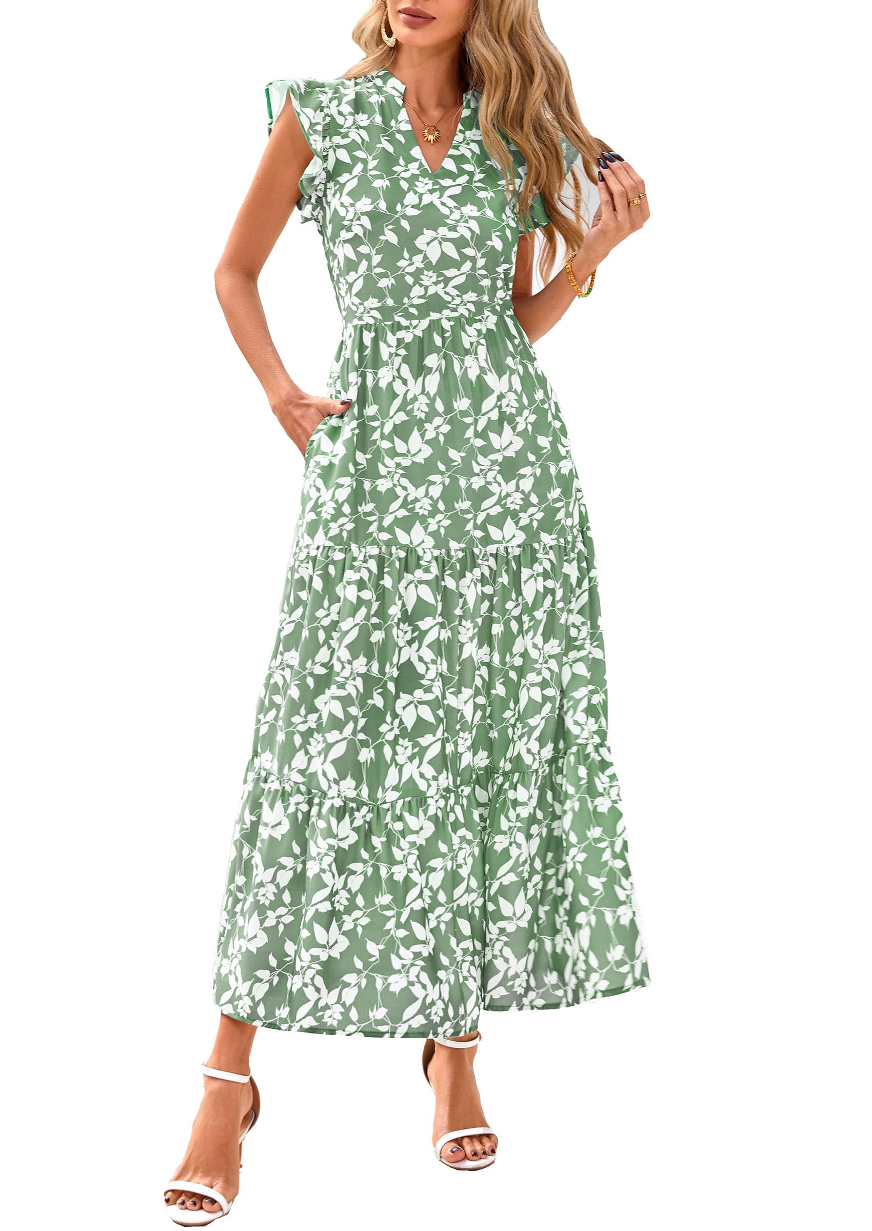 Foto 2 pulgar | Vestido Midi Prettygarden Para Mujer Con Cuello En V Con Estampado Floral De Verano 2025 - Venta Internacional.