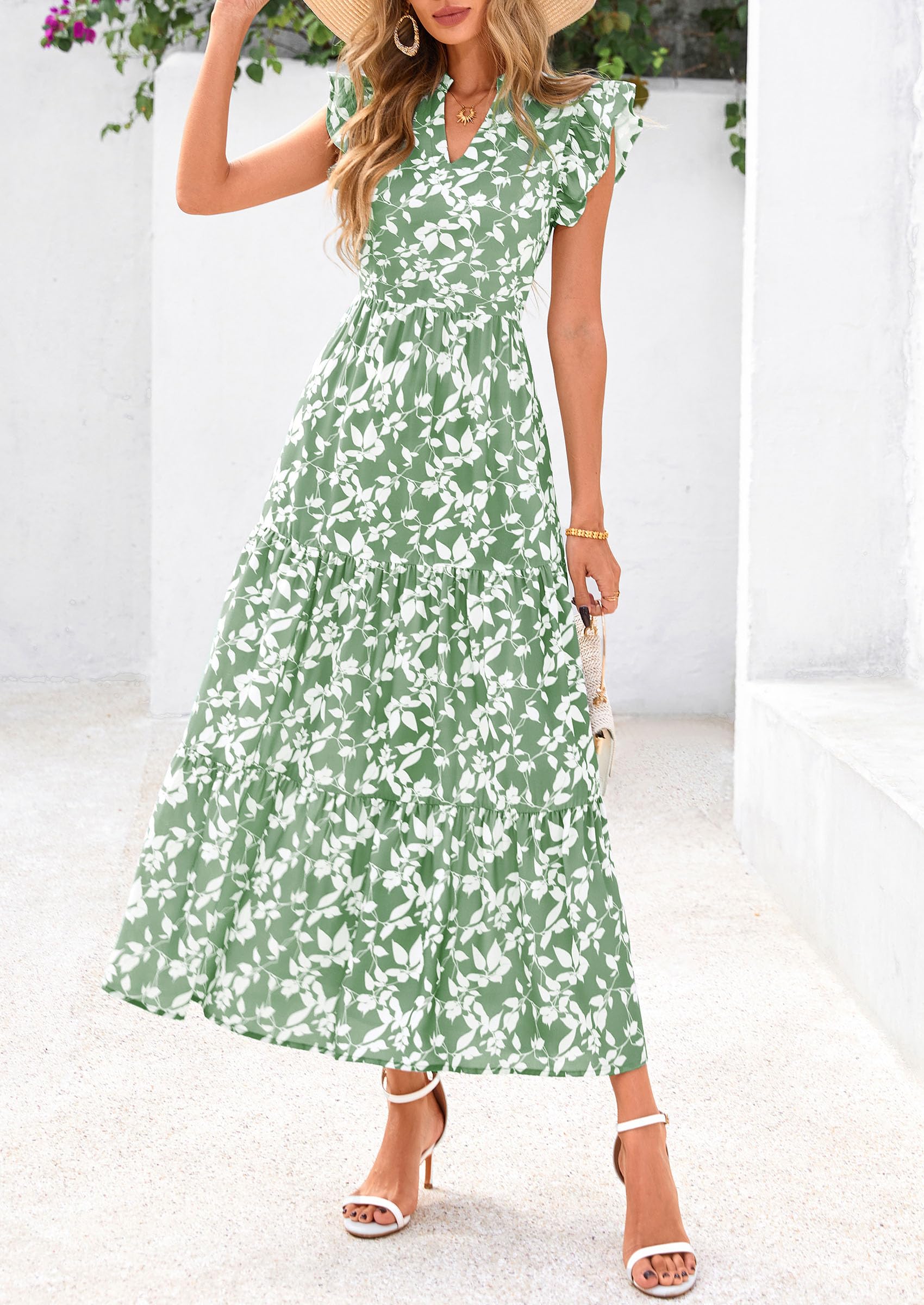 Foto 4 pulgar | Vestido Midi Prettygarden Para Mujer Con Cuello En V Con Estampado Floral De Verano 2025 - Venta Internacional.