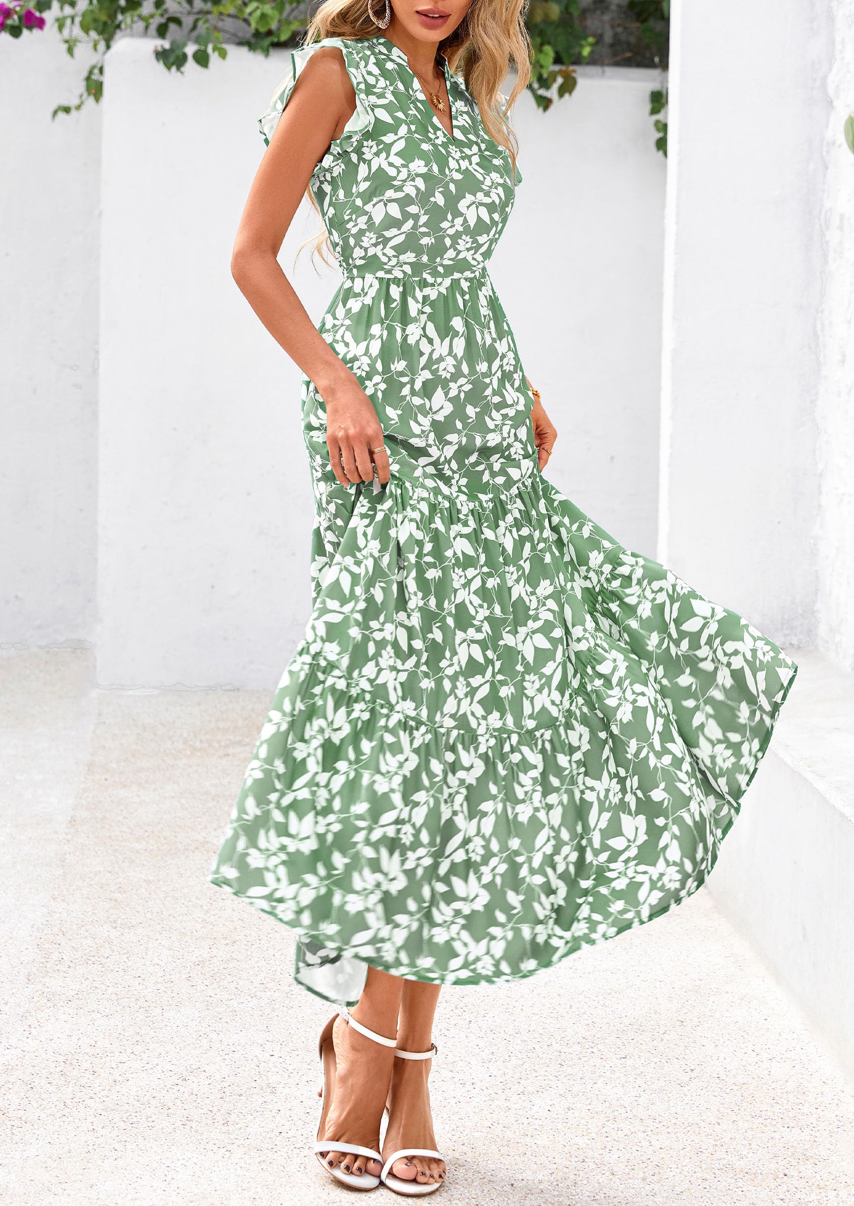 Foto 5 pulgar | Vestido Midi Prettygarden Para Mujer Con Cuello En V Con Estampado Floral De Verano 2025 - Venta Internacional.