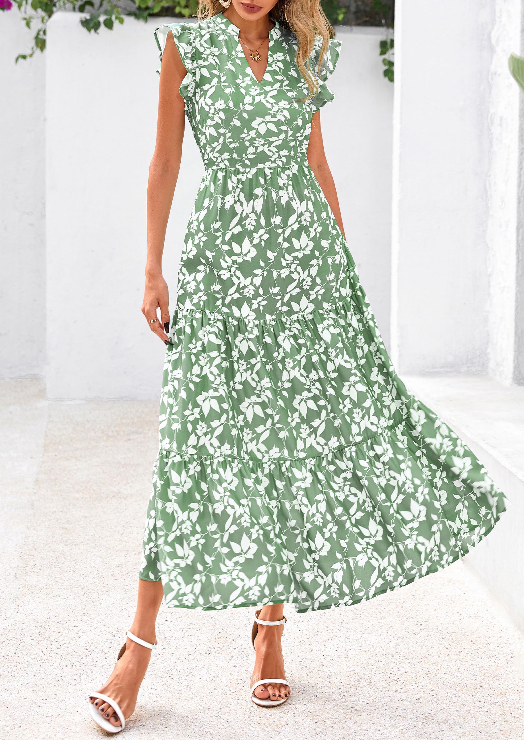 Foto 8 pulgar | Vestido Midi Prettygarden Para Mujer Con Cuello En V Con Estampado Floral De Verano 2025 - Venta Internacional.