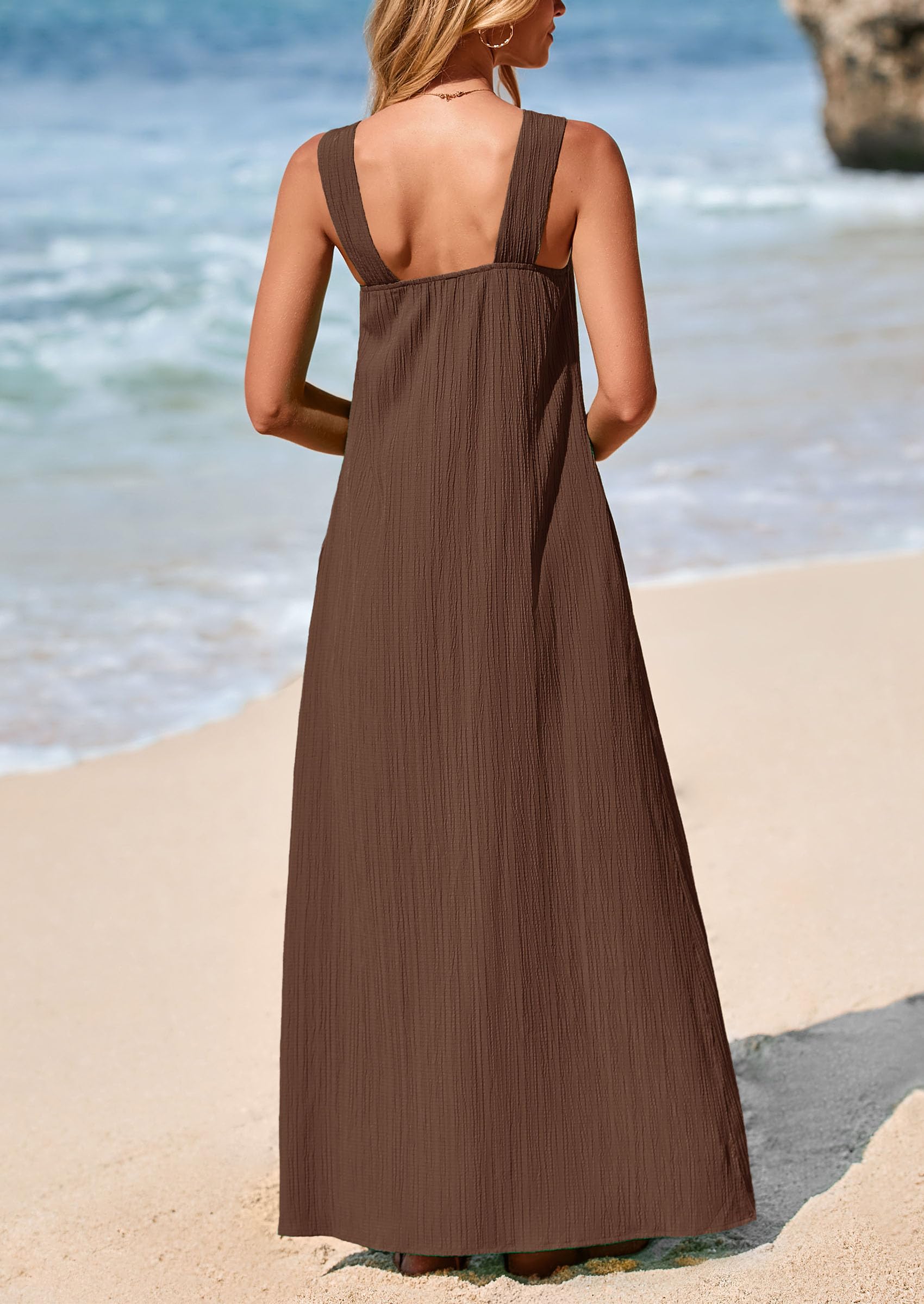 Foto 2 | Vestido De Verano Prettygarden 2025 Sin Mangas Con Tiras Holgadas De Color Caqui Oscuro - Venta Internacional.
