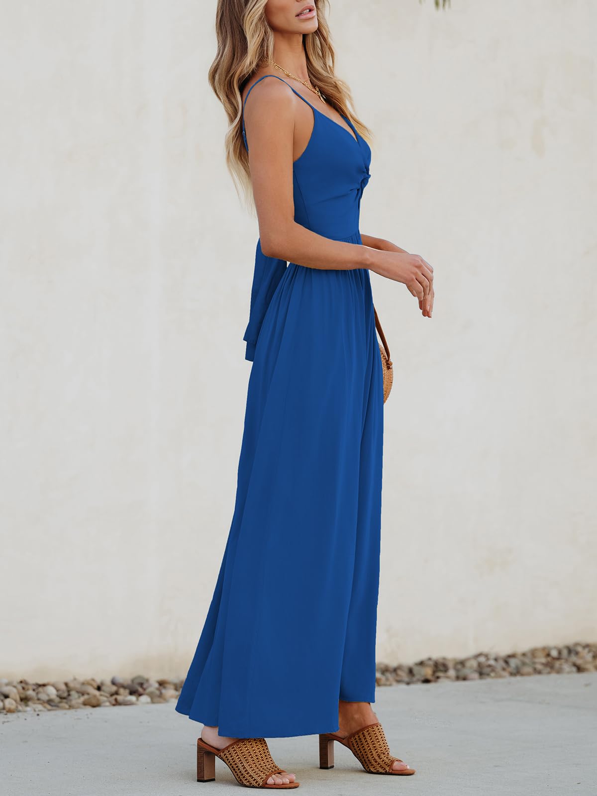 Foto 3 | Vestido Largo Cupshe Con Cuello En V Retorcido, Sin Mangas, Recorte, Azul Real - Venta Internacional.