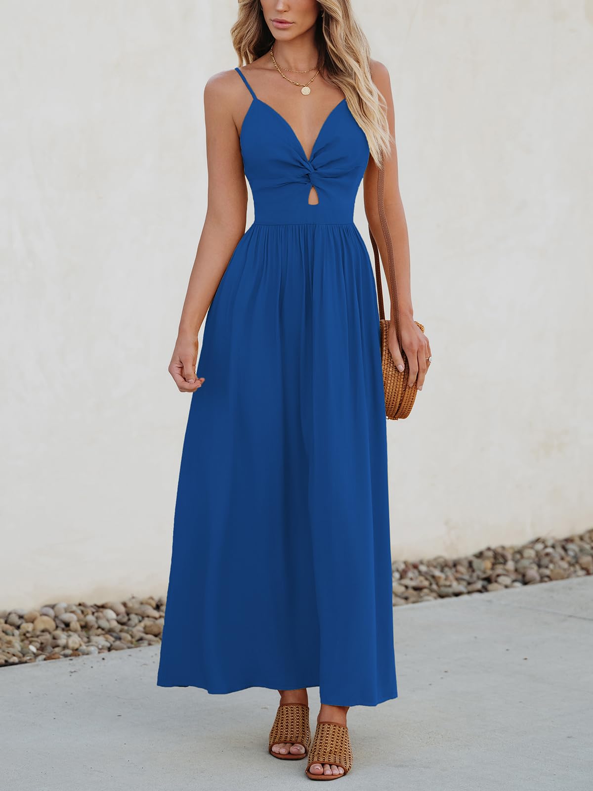 Foto 5 | Vestido Largo Cupshe Con Cuello En V Retorcido, Sin Mangas, Recorte, Azul Real - Venta Internacional.