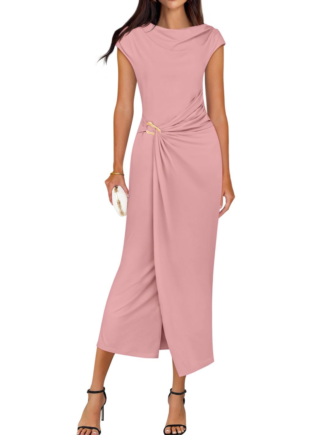 Foto 1 | Vestido Ajustado Zesica 2025 Para Mujer, Cuello Alto, Rosa - Venta Internacional.