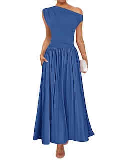 Foto 1 | Vestido Largo Zesica Summer 2025 Con Un Solo Hombro, Casual, Azul - Venta Internacional.