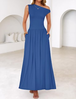 Foto 2 | Vestido Largo Zesica Summer 2025 Con Un Solo Hombro, Casual, Azul - Venta Internacional.