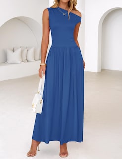 Foto 3 | Vestido Largo Zesica Summer 2025 Con Un Solo Hombro, Casual, Azul - Venta Internacional.