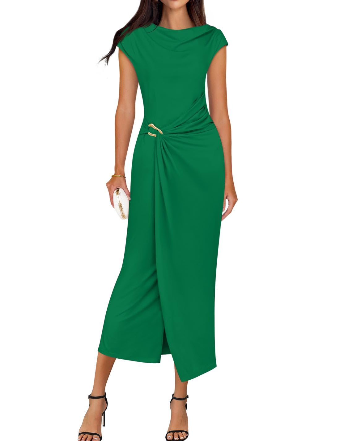 Foto 2 pulgar | Vestido De Verano Zesica 2025 Para Mujer, Cuello Alto, Ajustado, Verde - Venta Internacional.