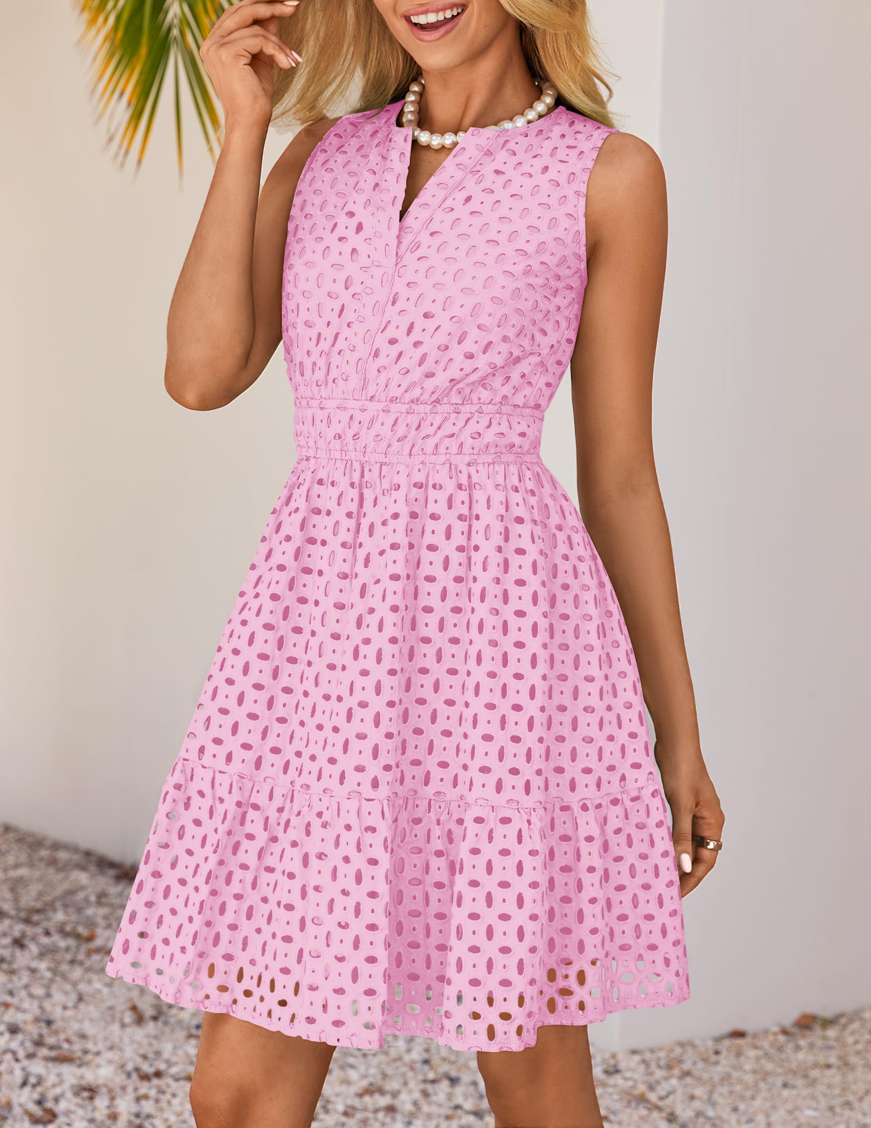 Foto 3 pulgar | Vestido Zesica Para Mujer, Sin Mangas, Cuello En V, Ojales, Color Rosa - Venta Internacional.