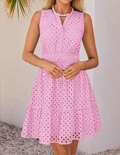 Foto 3 | Vestido Zesica Para Mujer, Sin Mangas, Cuello En V, Ojales, Color Rosa - Venta Internacional.