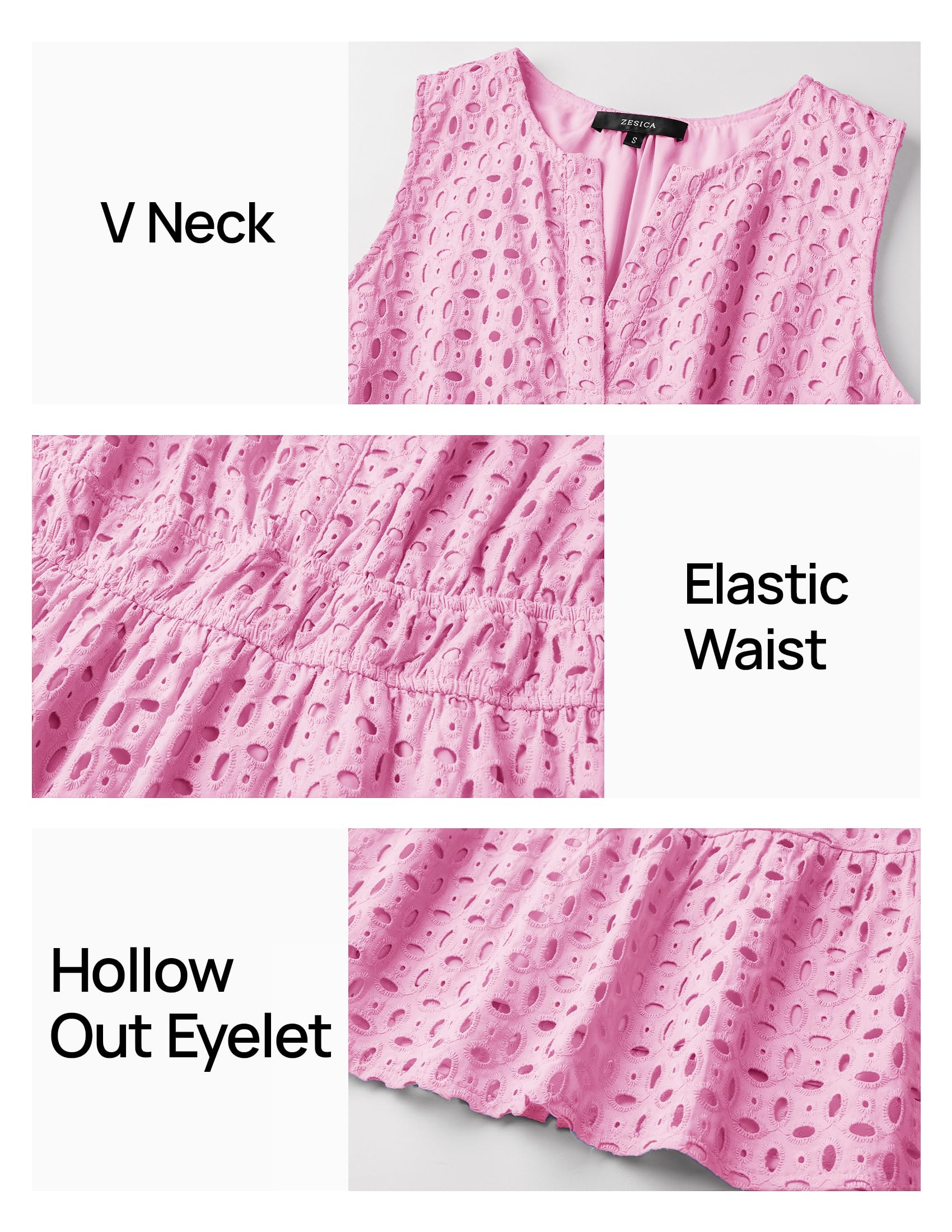 Foto 6 pulgar | Vestido Zesica Para Mujer, Sin Mangas, Cuello En V, Ojales, Color Rosa - Venta Internacional.