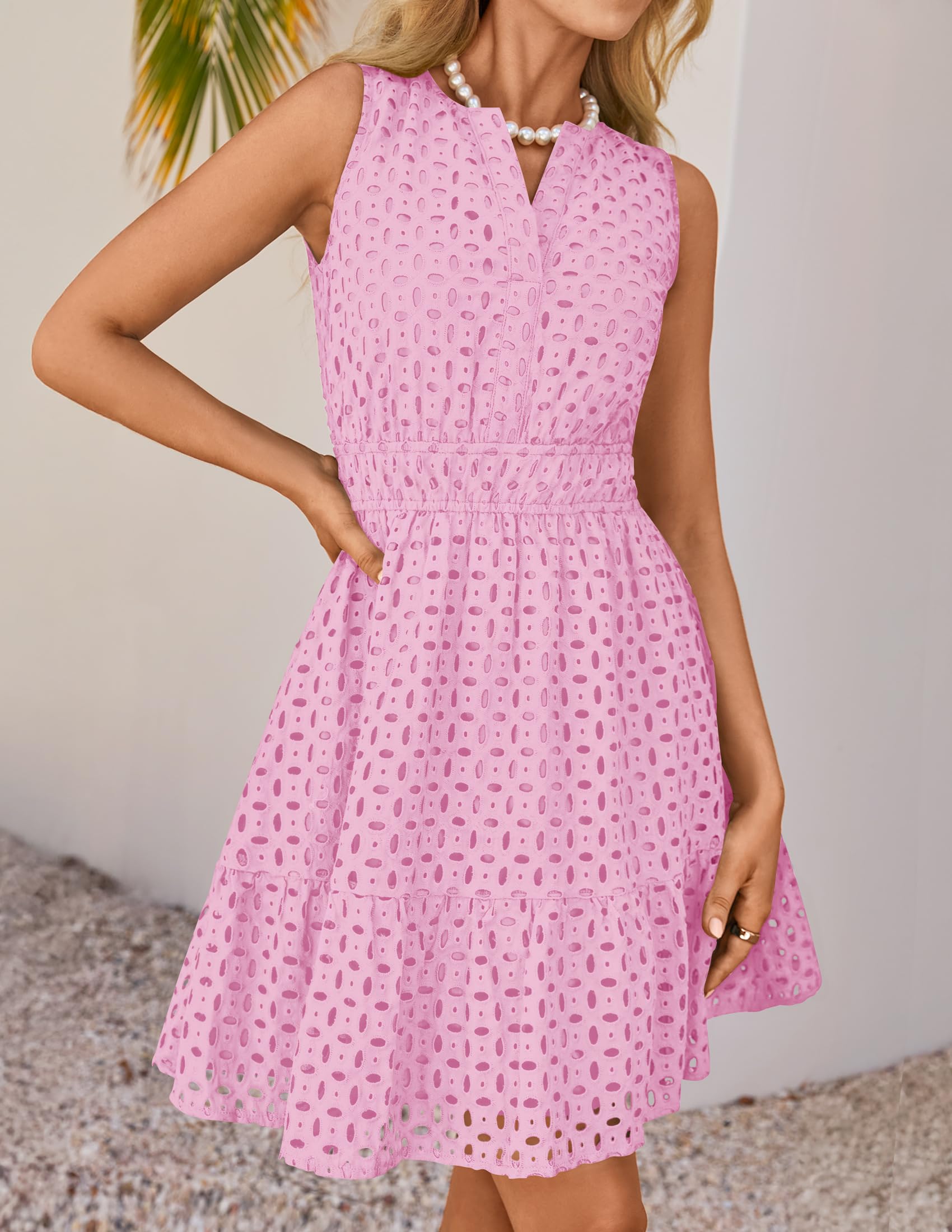 Foto 7 pulgar | Vestido Zesica Para Mujer, Sin Mangas, Cuello En V, Ojales, Color Rosa - Venta Internacional.