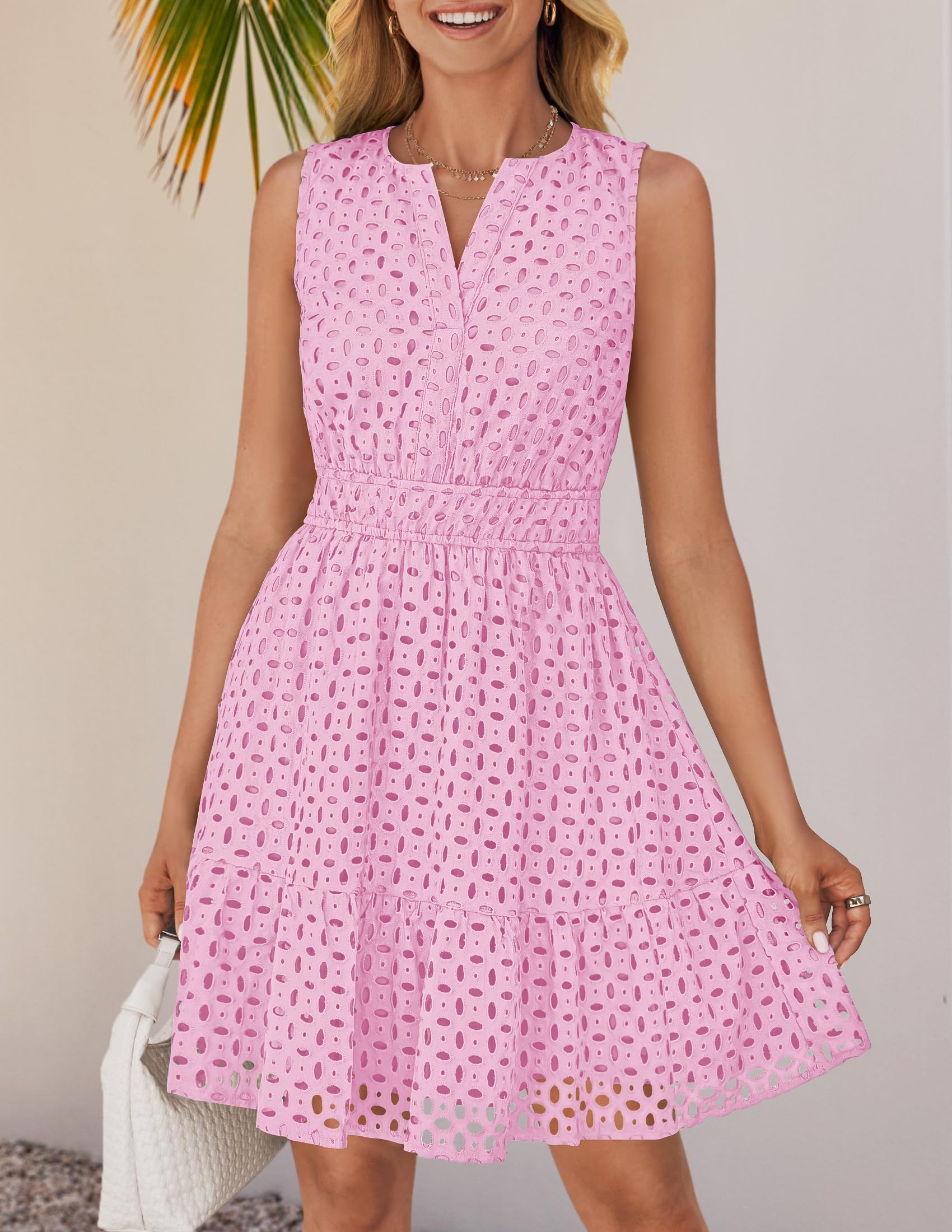 Foto 8 pulgar | Vestido Zesica Para Mujer, Sin Mangas, Cuello En V, Ojales, Color Rosa - Venta Internacional.