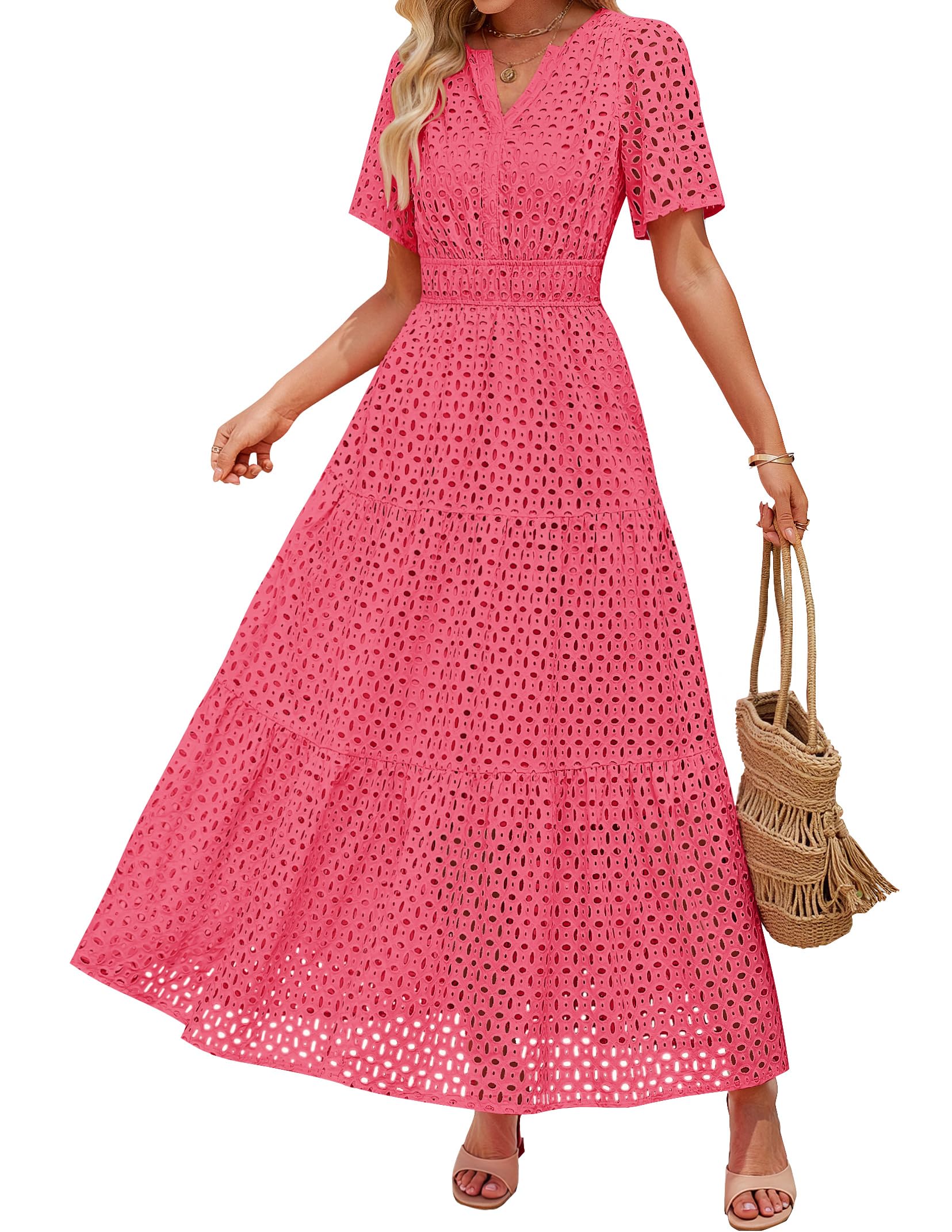 Vestido Largo Zesica 2025 De Verano Con Manga Corta Y Cuello En V Para Mujer - Venta Internacional.