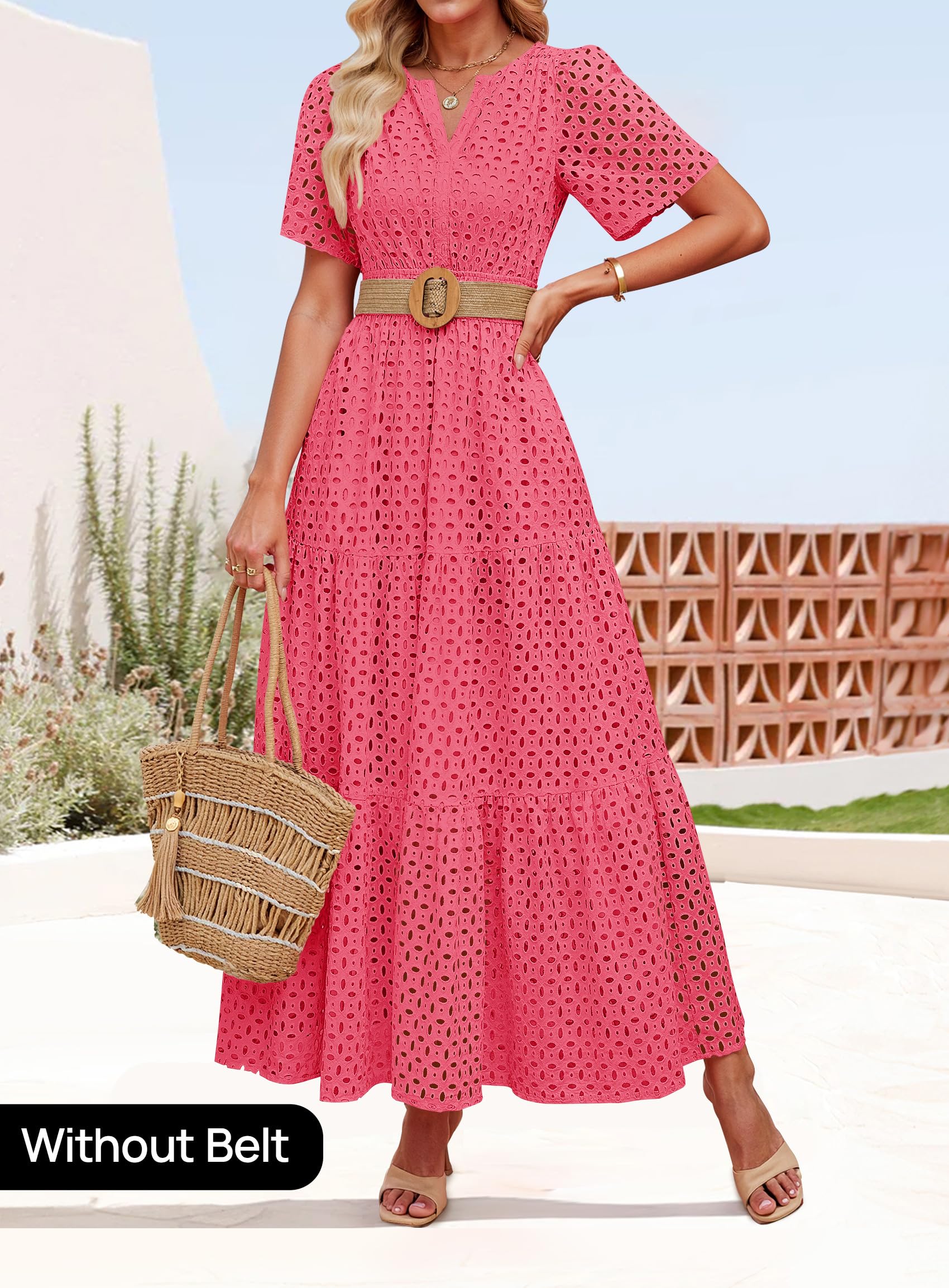 Foto 3 pulgar | Vestido Largo Zesica 2025 De Verano Con Manga Corta Y Cuello En V Para Mujer - Venta Internacional.